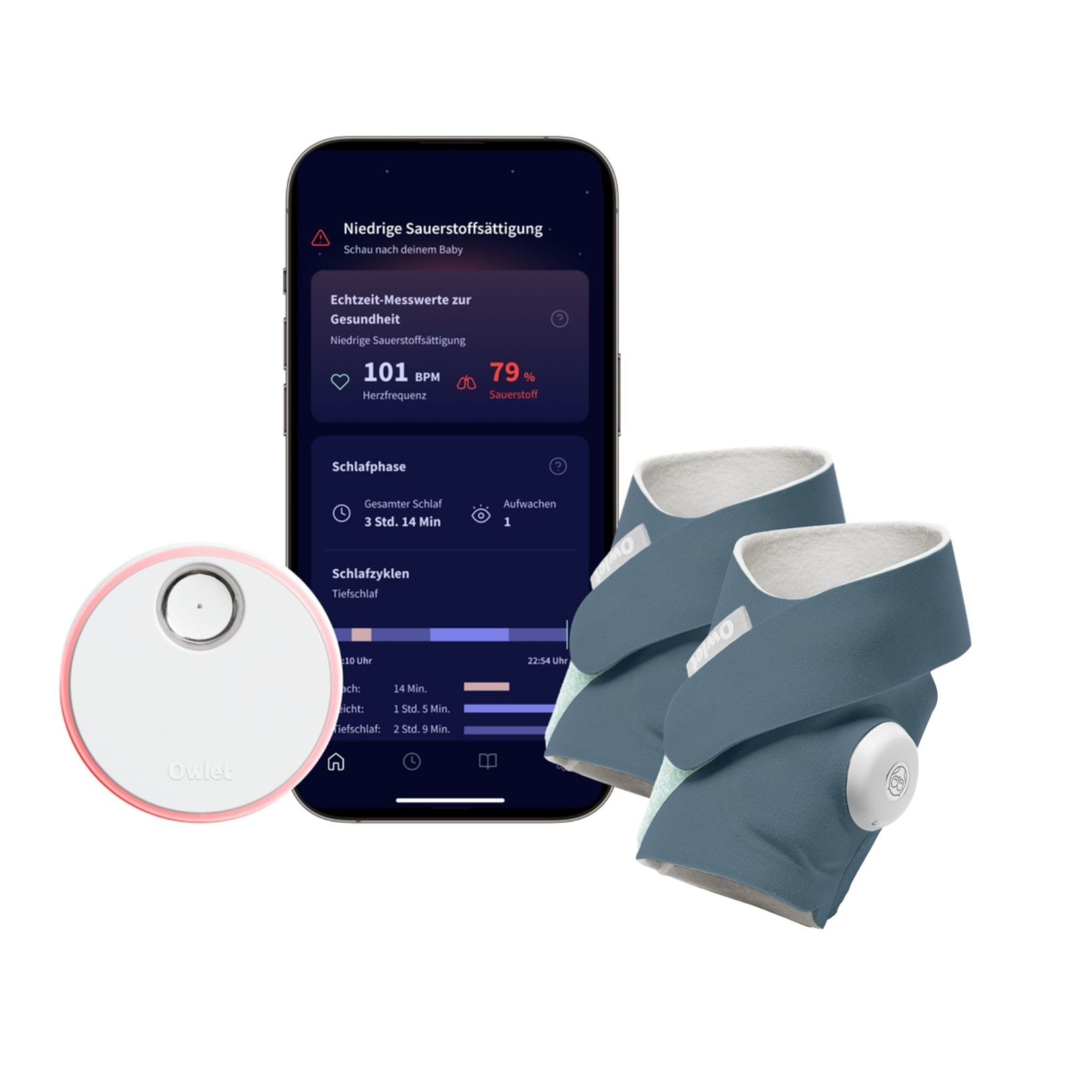 Owlet Baby Care DE Babyphone Dream Sock® plus Ersatzsocke – Smartes Babyphone mit App, Mint & Blue