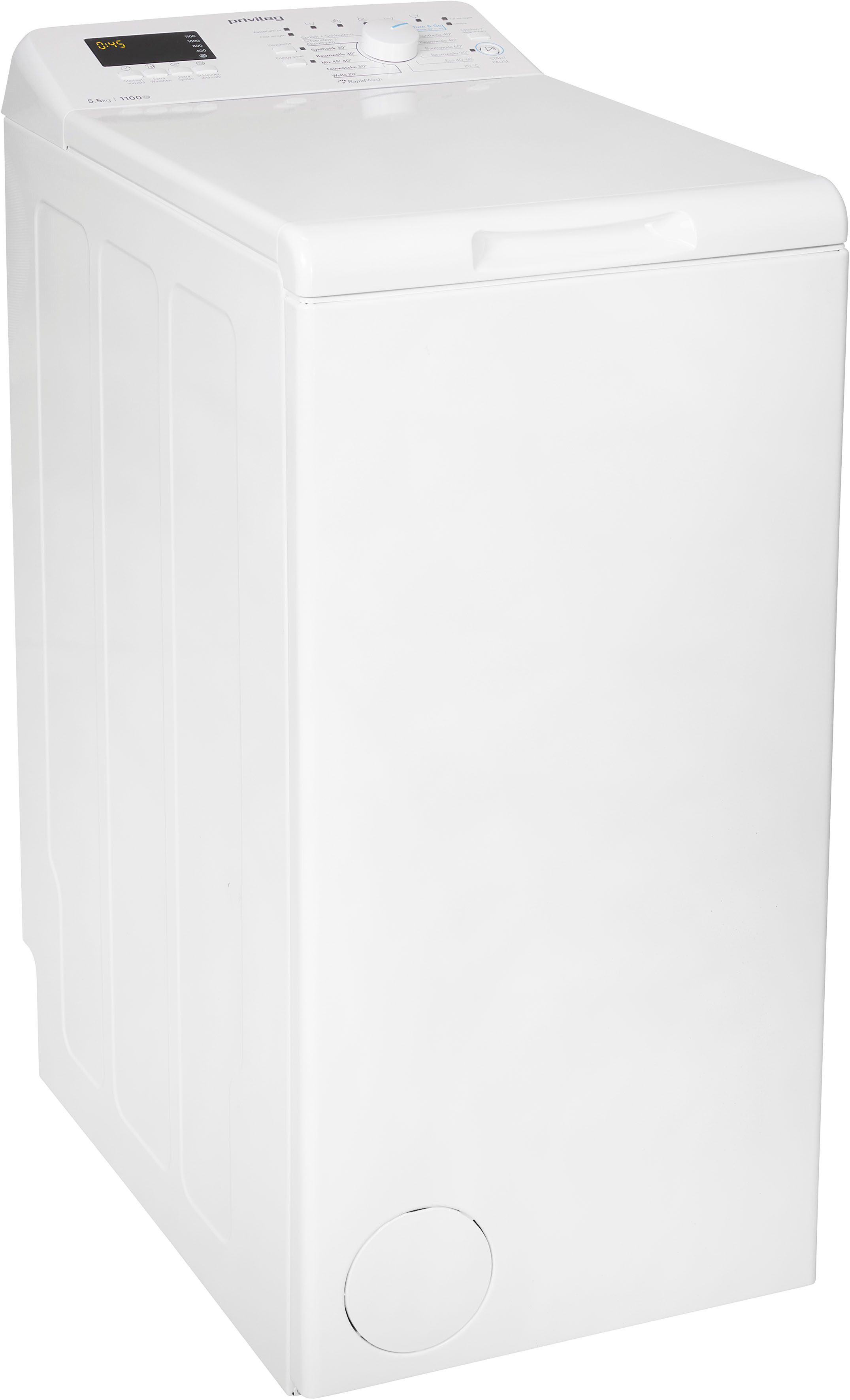 Privileg Waschmaschine Toplader PWT LC55 DE, 5,5 kg, 1100 U/min, Turn&Go, Rapid Wash, Mix 45 min. bei voller Beladung, extra Spülen