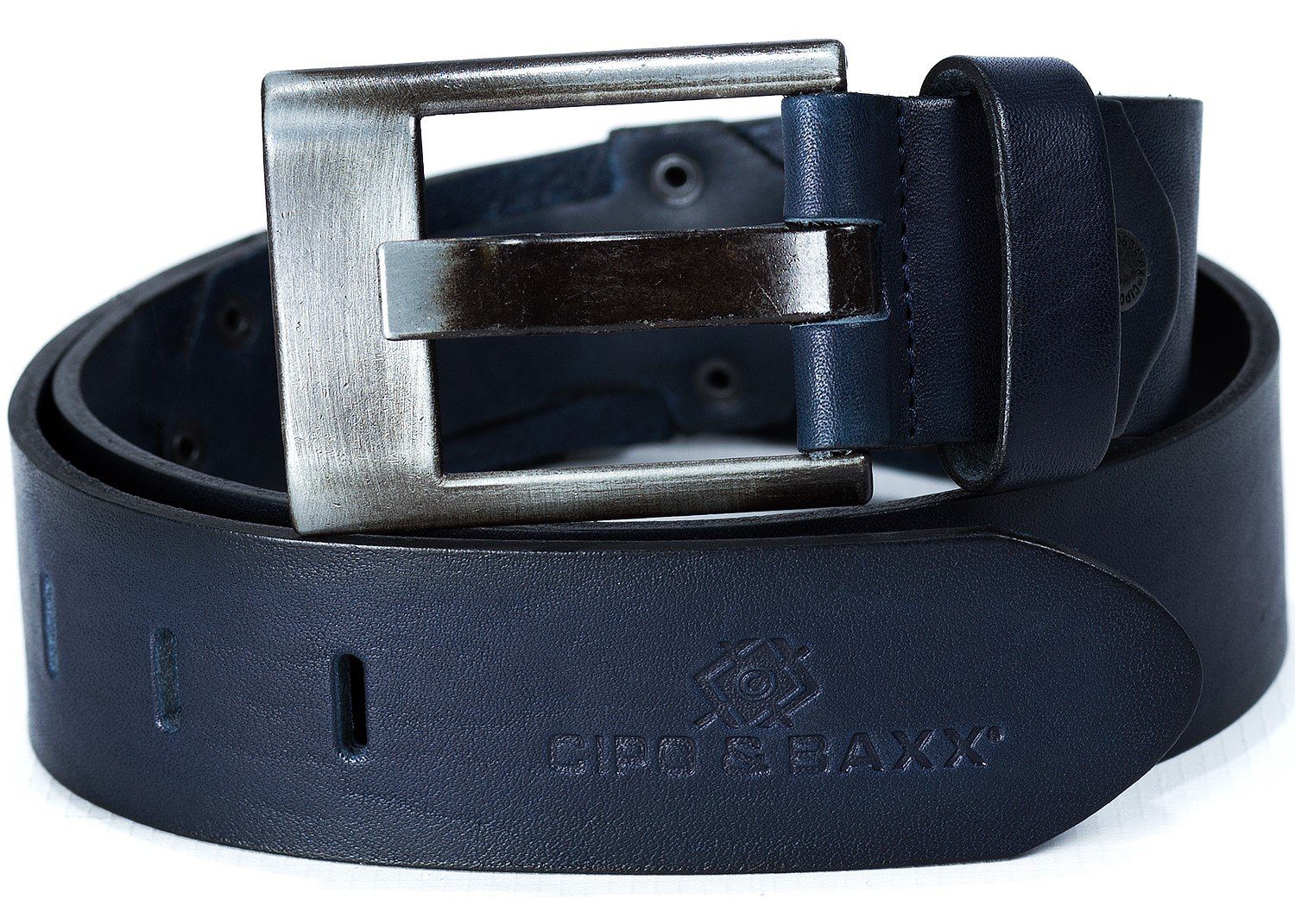 Markenschriftzug Cipo Casual & Gürtel BA-C-2163 mit Baxx Style navy Ledergürtel