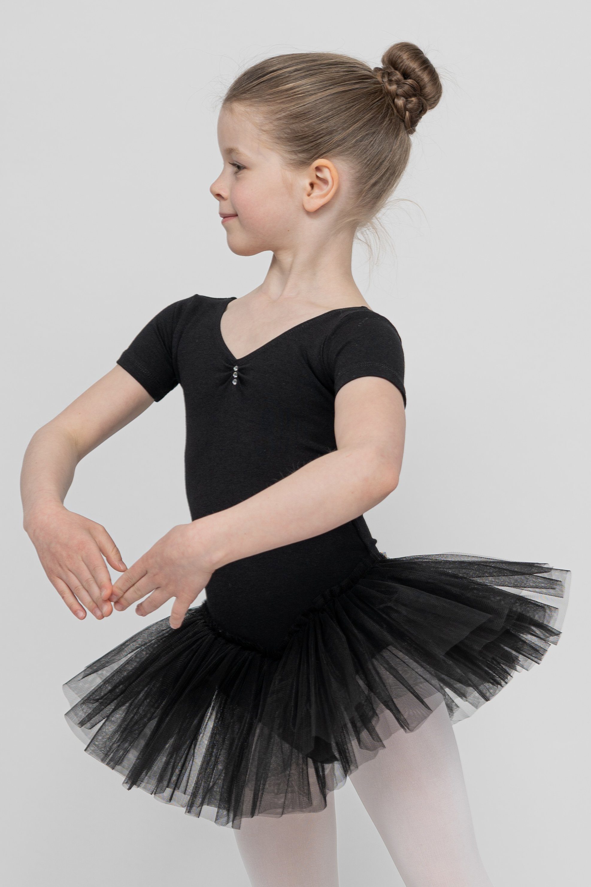 tanzmuster Tüllkleid Ballett Tutu Nele mit Glitzersteinen Kurzarm  Ballettkleid aus weicher Baumwolle mit Tüllrock für Mädchen