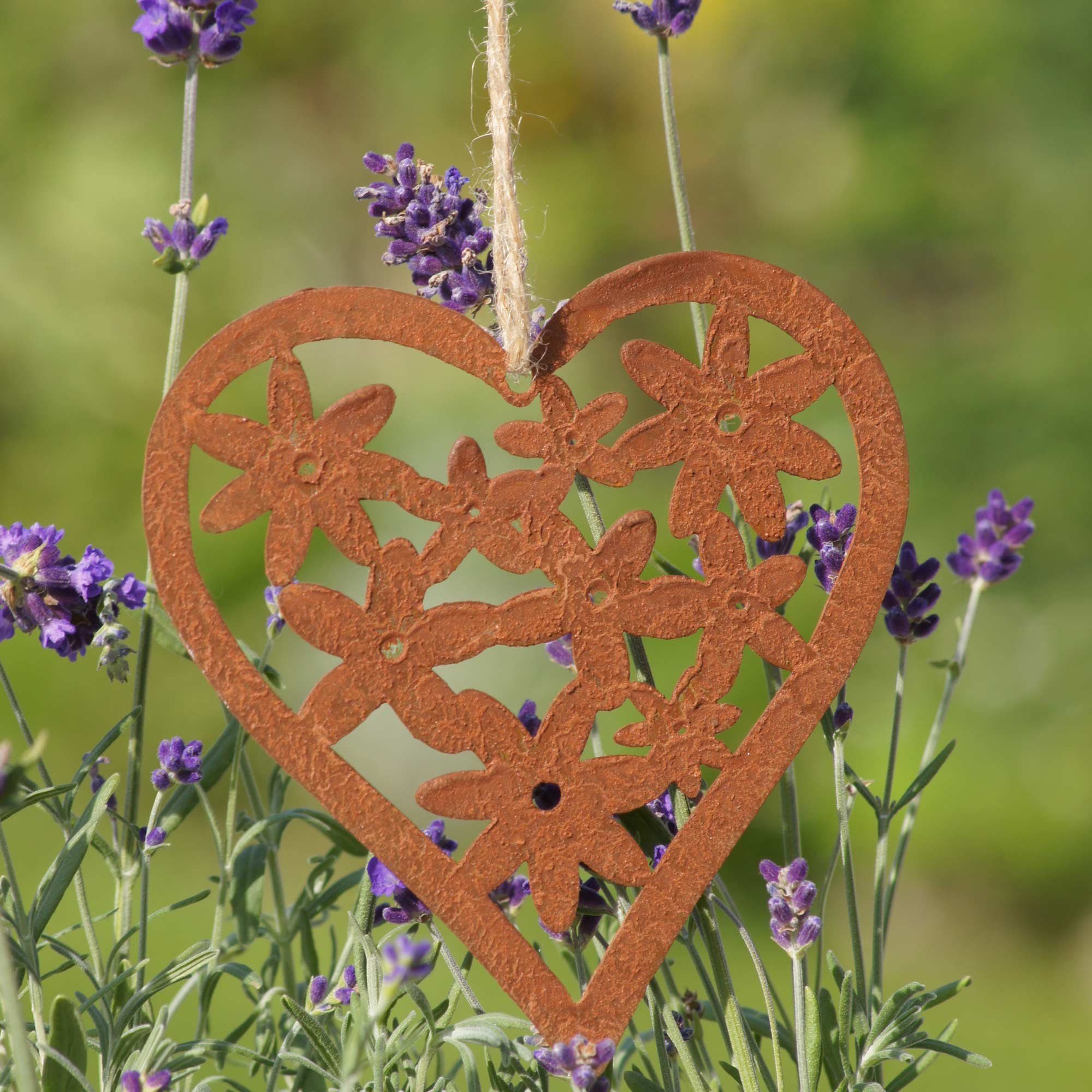 mit UNUS Herz Set im 3er Blumen GARDEN Hänger Rost Dekofigur