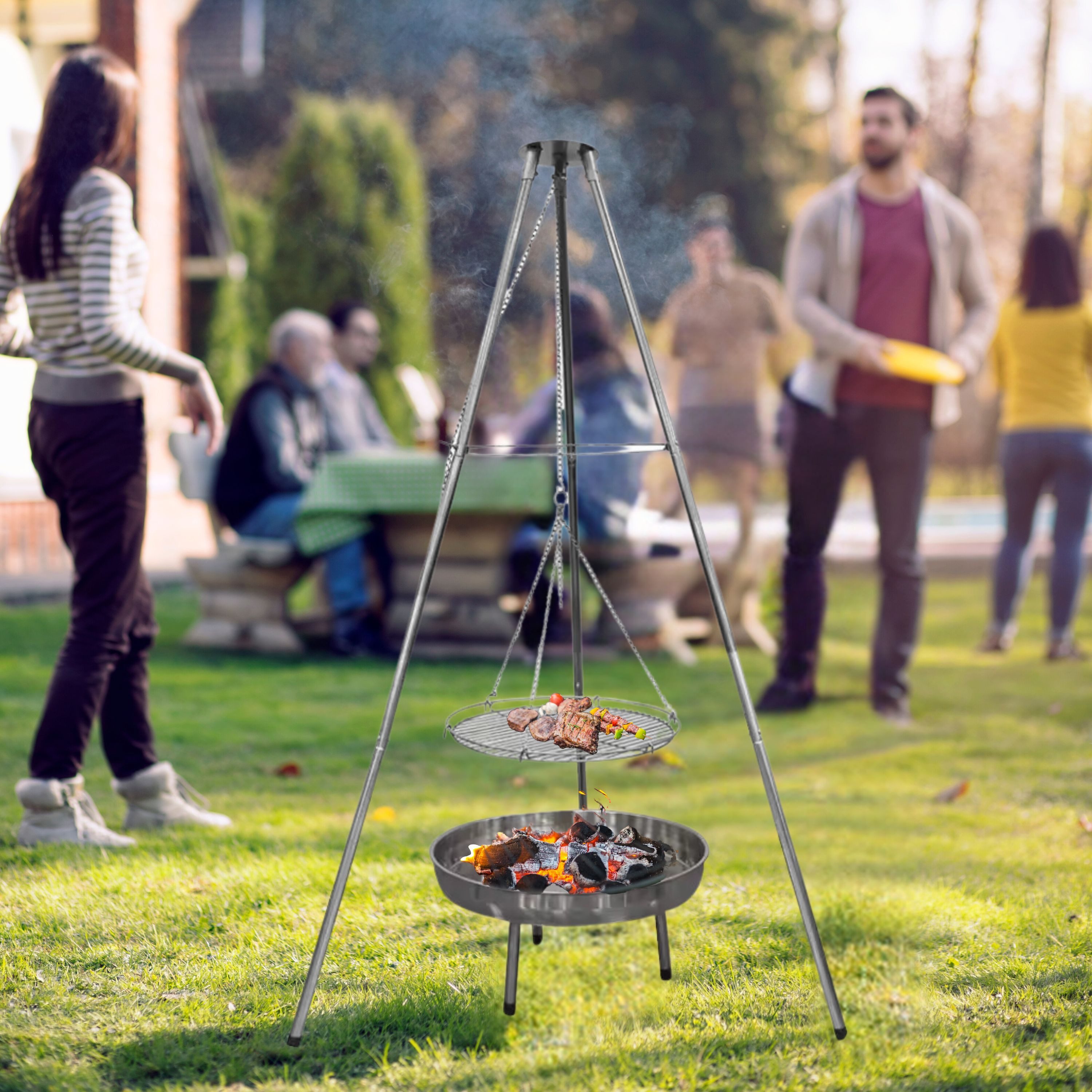 GLÜHZONE Holzkohlegrill HKG 100, Edelstahl Schwenkgrill, Holzkohlegrill mit Feuerschale