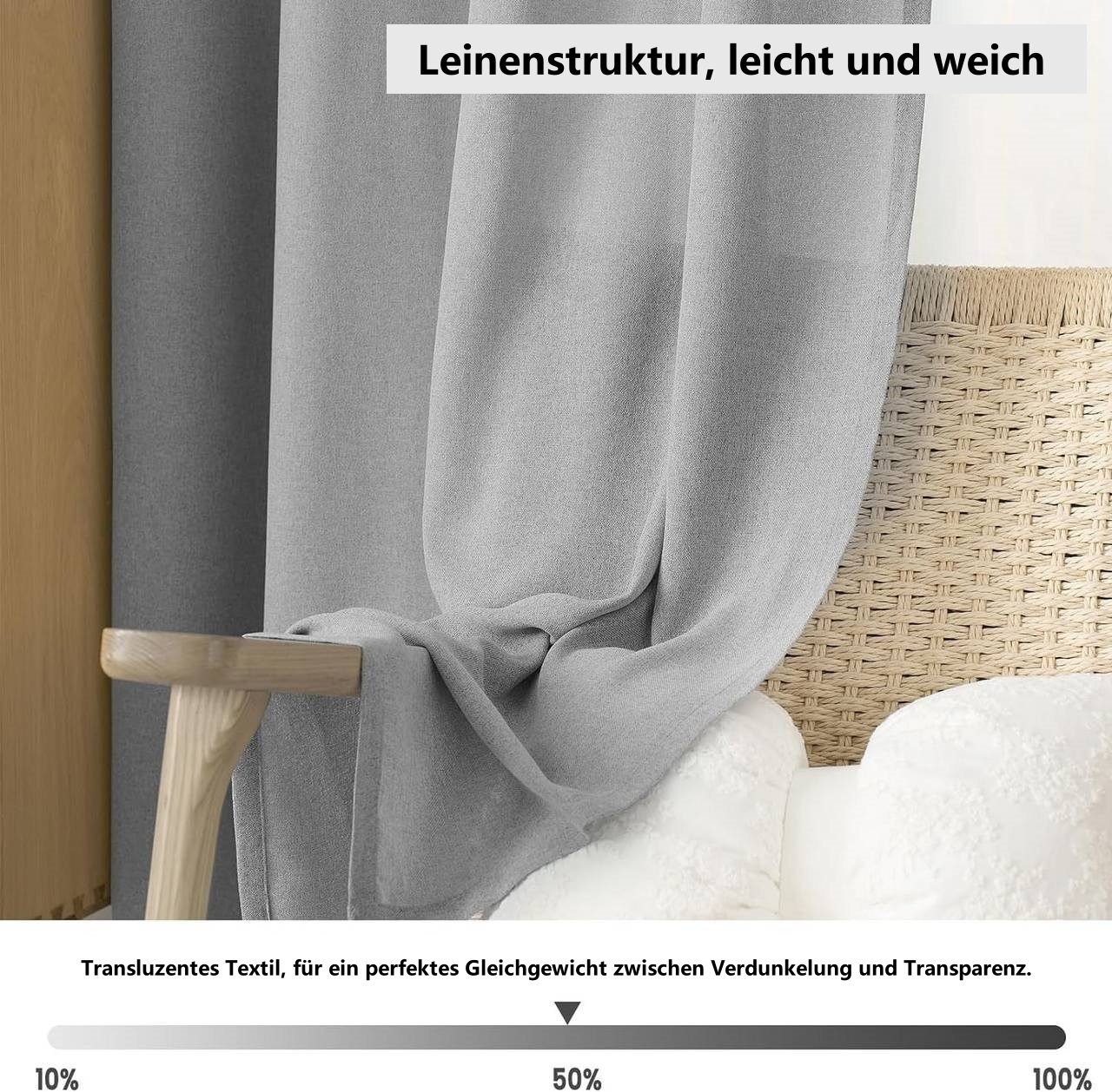 Woltu Gardine (2 St), Kräuselband, halbtransparent, Vorhänge Leinenoptik günstig online kaufen