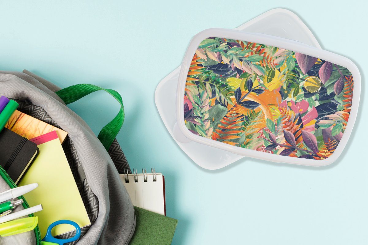 MuchoWow Lunchbox Blumen - Tropisch, (2-tlg), Erwachsene, Kinder Dschungel Brotdose, für und Kunststoff, - für Jungs und weiß Brotbox Mädchen