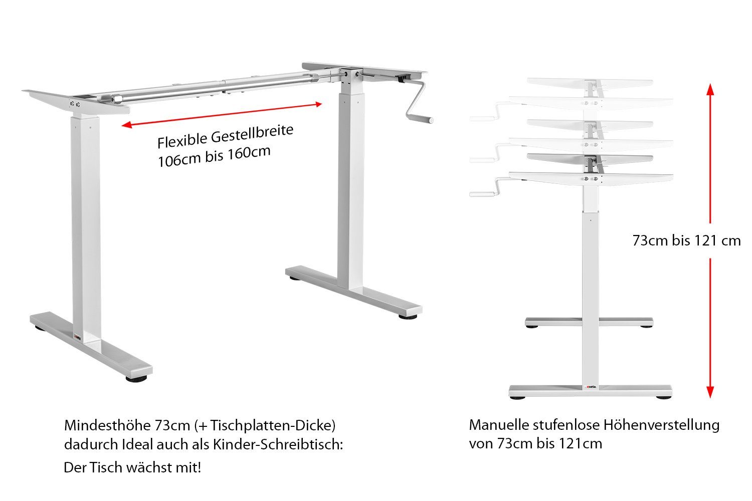 / Schreibtisch Tischgestell Computertisch manuell exeta / exeta Arbeitstisch, höhenverstellbares ergoM eleganter höhenverstellbarer weiß Kurbel, Schreibtisch mit