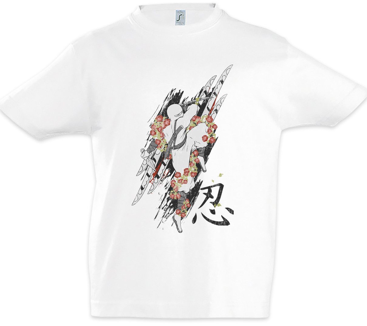 Print-Shirt White Ninja Kinder T-Shirt Samurai Bushido Banzai Krieger Rüstung Helm