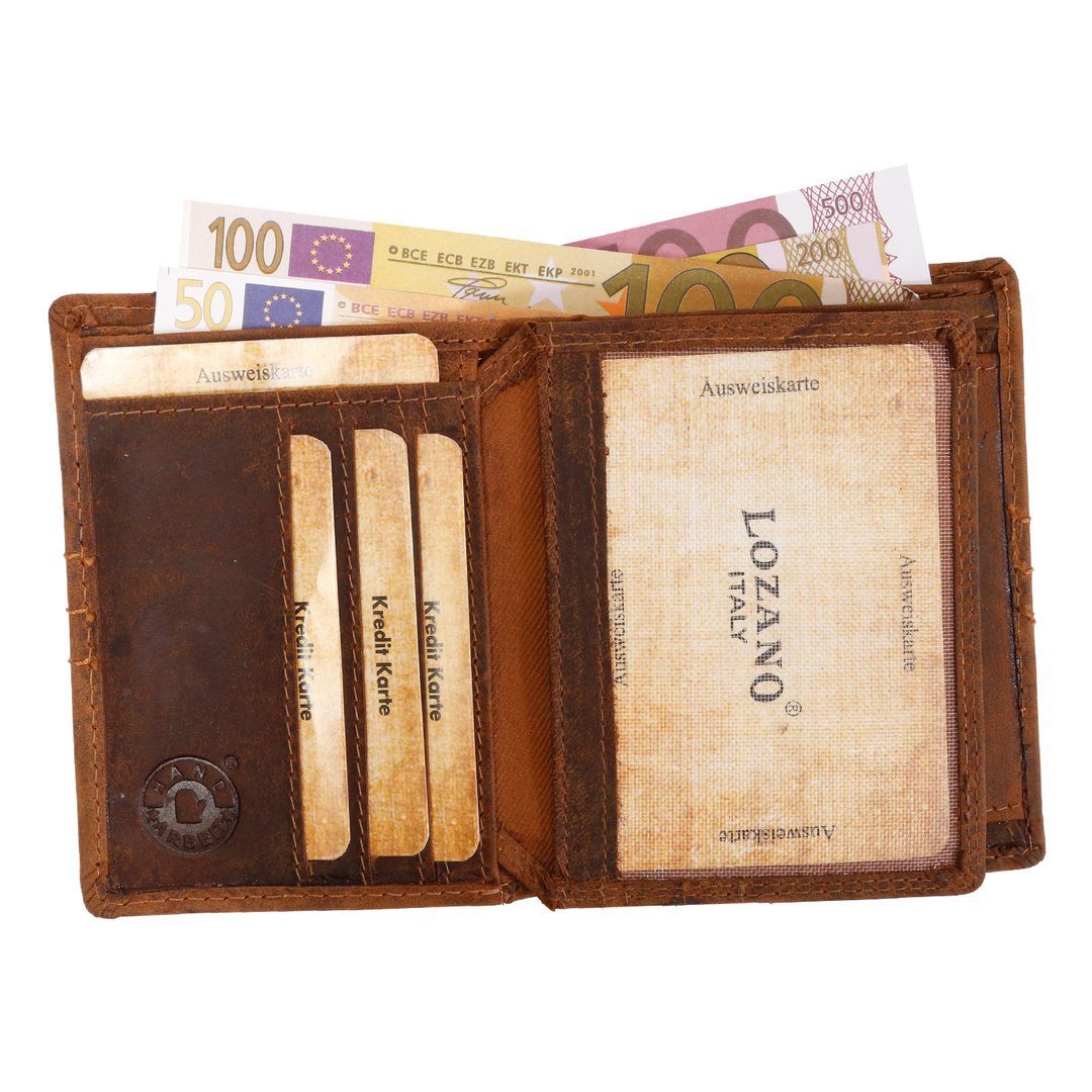 RFID Büffelleder mit Börse Portemonnaie, Geldbörse Leder Münzfach Herren Schutz Männerbörse Brieftasche Lederbörse SHG