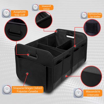 Novzep Aufbewahrungsbox Kofferraum-Organizer, Aufbewahrungsorganisator mit großer Kapazität, wasserdichte, faltbare Aufbewahrungsbox mit 10 Taschen, für Auto