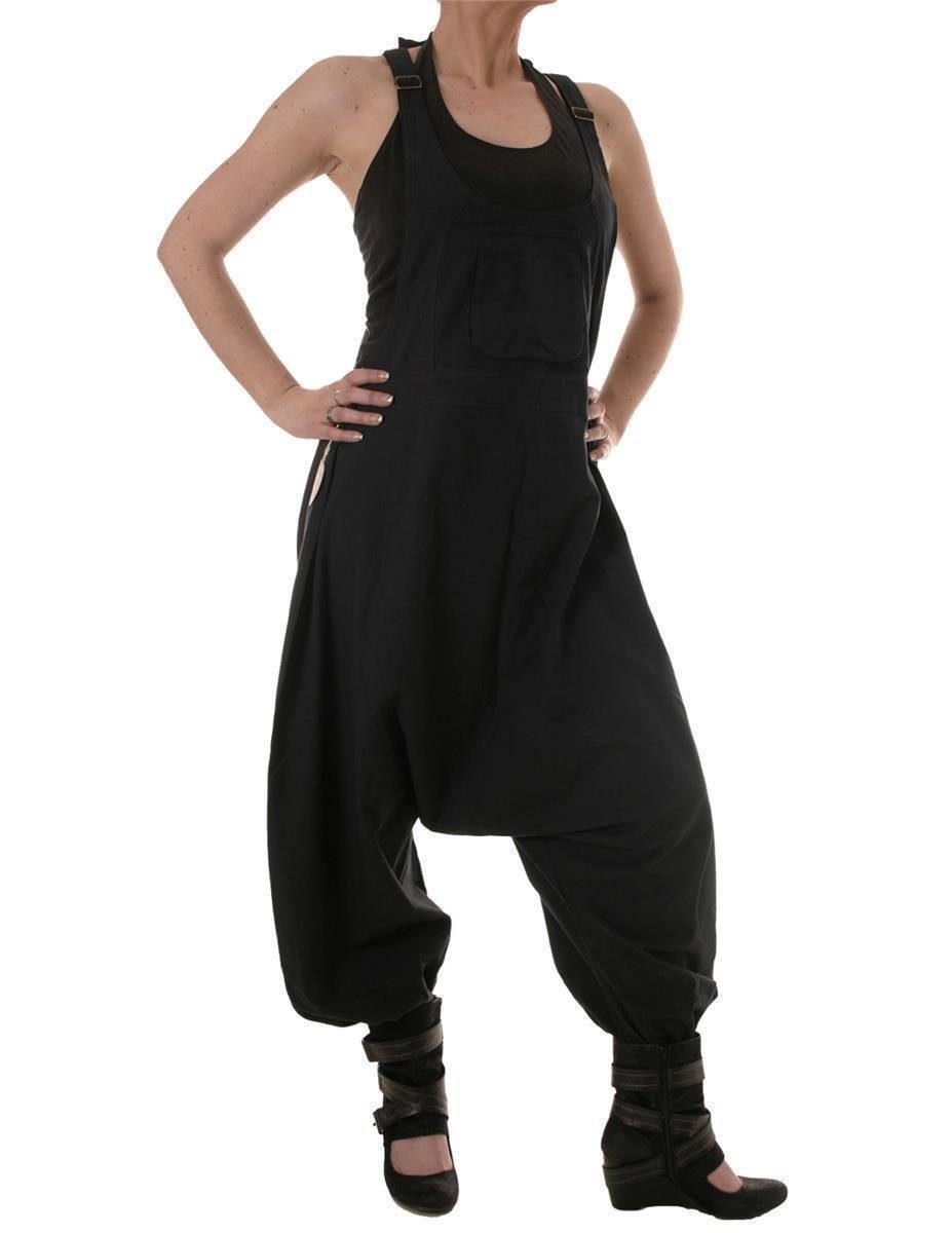 Vishes Latzhose Damen Sommer Hose Haremshose Overall Baumwolle bequem zu tragen, Hippie, Goa, einfarbig