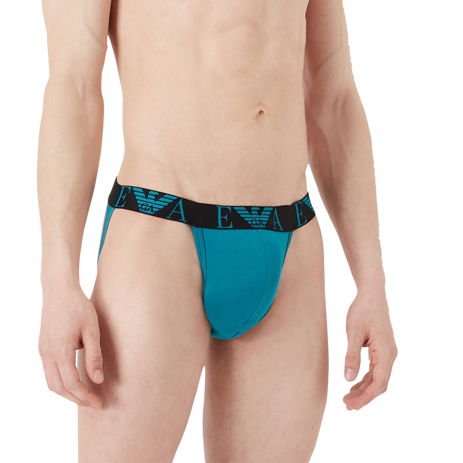 Frontbereich Emporio Cotton (2-St) black Armani Jockstraps topaz Stretch / mit 22332 doppelt String verarbeitetem