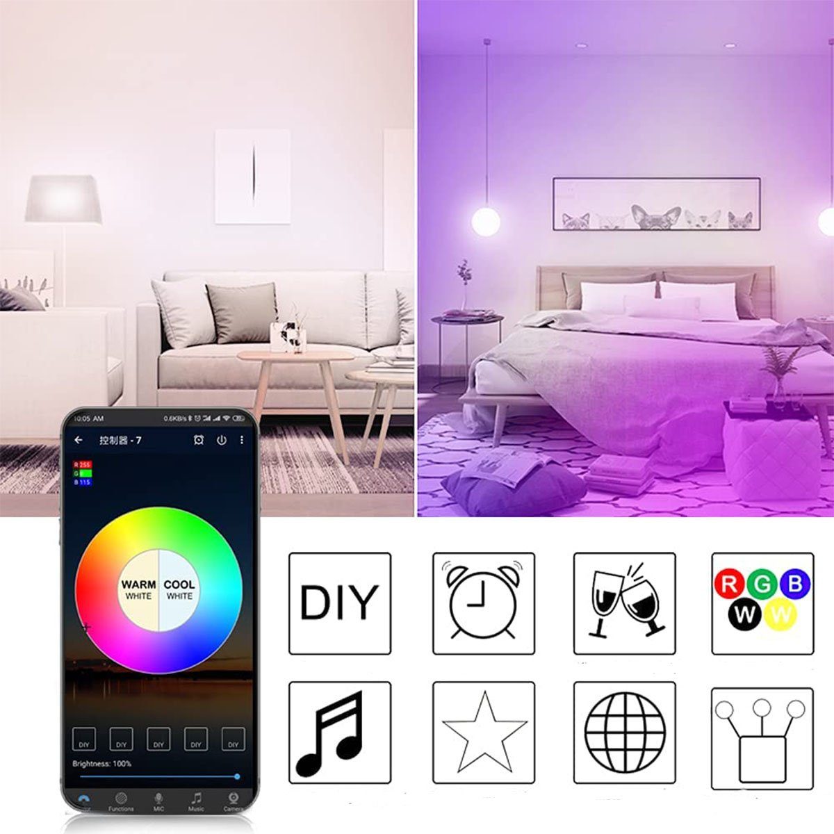 LED LED mit App-Steuerung, oyajia Streifen, Fernbedienung, Stripe Bluetooth Musikmodus, LEDs Timer-Einstellung, -300 Dimmbar Band 5m/10m RGB LED 10M Farbwechsel