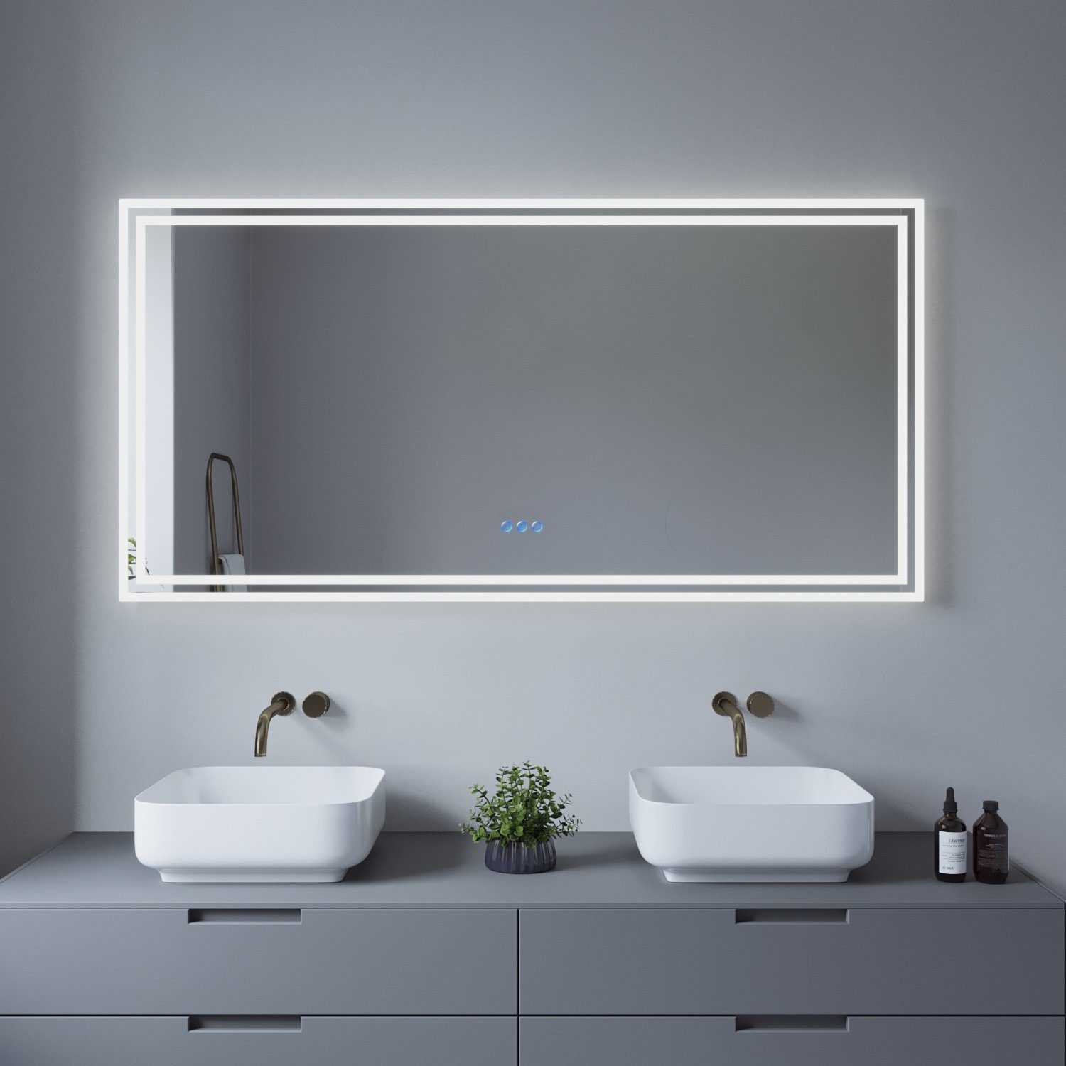 AQUALAVOS Badspiegel LED Spiegel 140×70 cm Touch Badezimmerspiegel Beschlagfrei Wandspiegel, mit 6400K Kaltweiß/ 3000K Warmweiß Licht Beleuchtung, Energiesparender