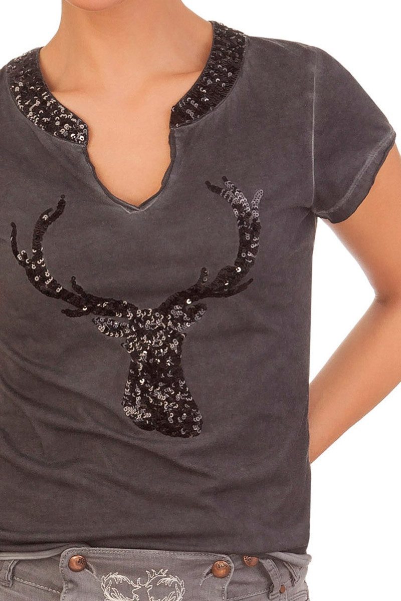 MarJo Trachtenshirt Trachtenshirt Damen - NESSI - dunkelgrau