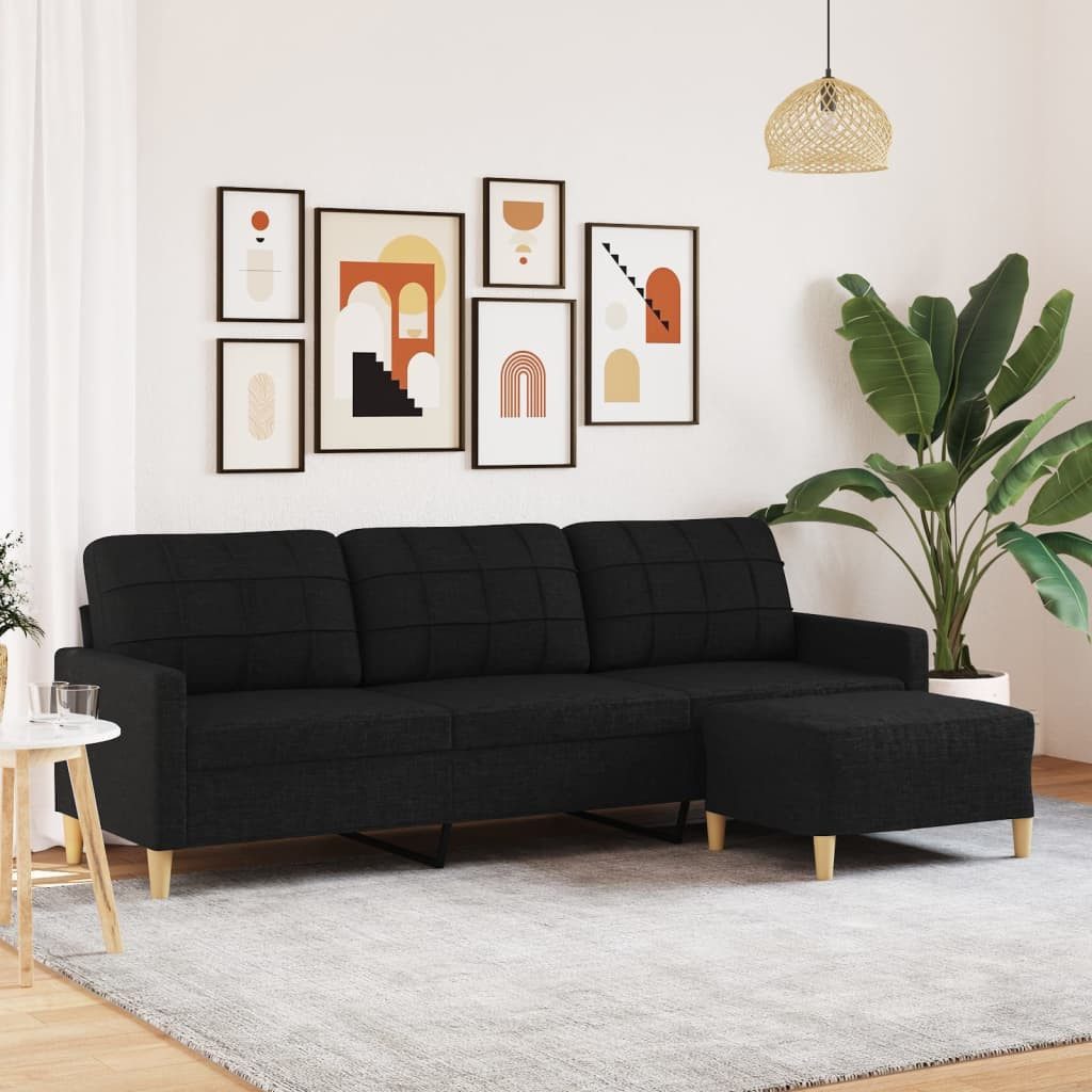 vidaXL Sofa, 3-Sitzer-Sofa mit Hocker Schwarz 210 cm Stoff günstig online kaufen