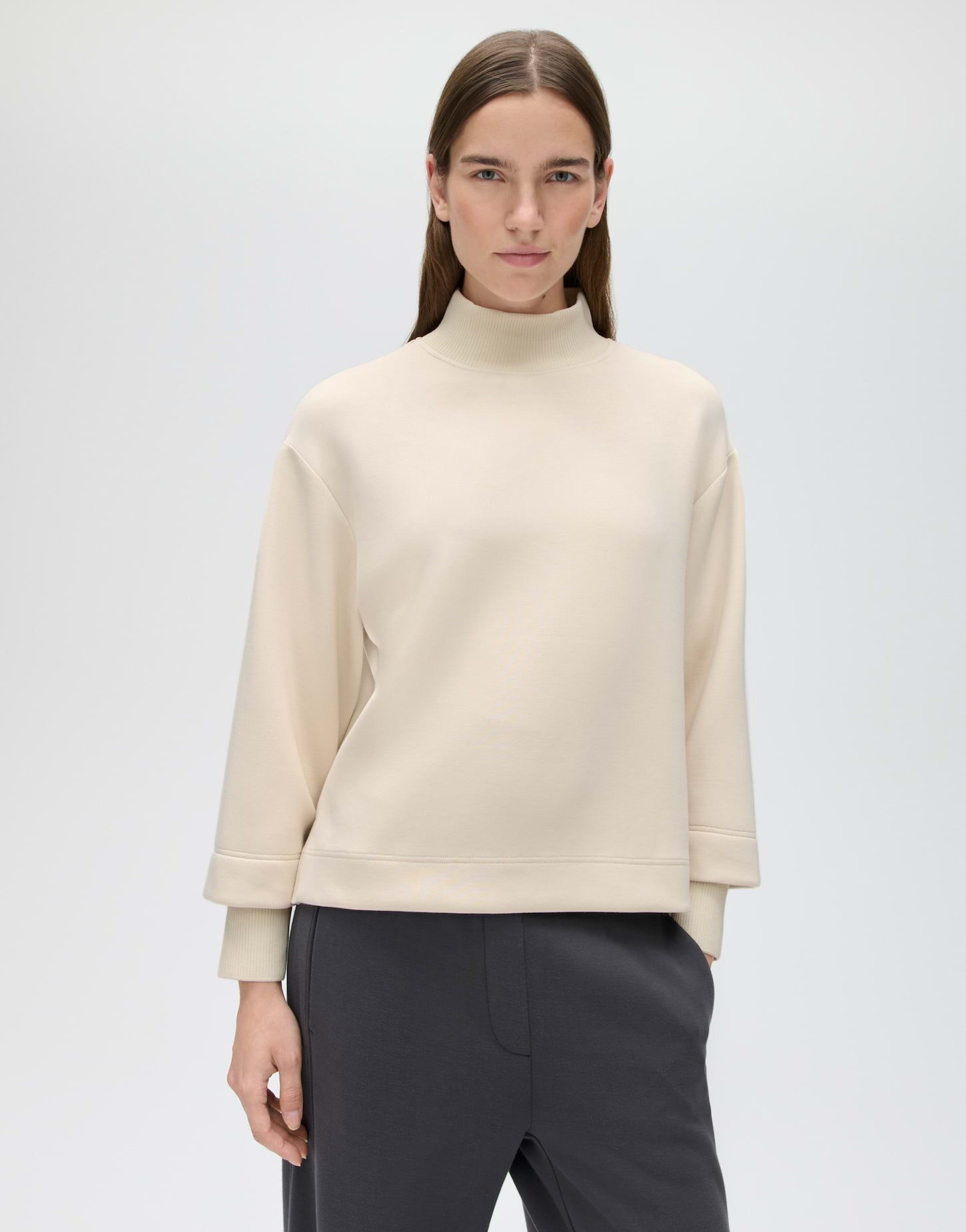OPUS Sweatshirt Gluba club aus Sweatware mit Rippstruktur Leicht verkürzte, gerade Form mit geripptem Stehkragen