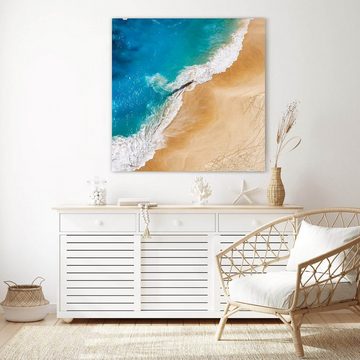 Primedeco Glasbild Wandbild Quadratisch Luftaufnahme Strand mit Aufhängung, Natur