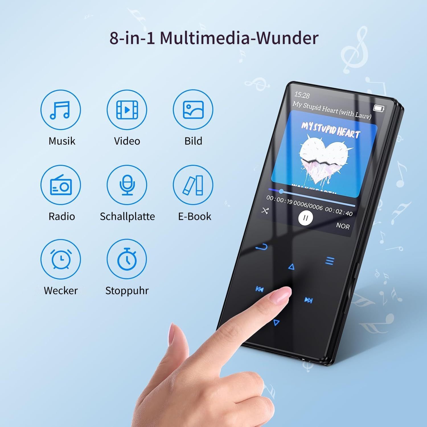 Tekoo MP3-Player mit Bluetooth 5.3, 32GB interner Speicher, Hifi-Klang MP3-Player (32 GB, Bluetooth, Hifi Sound, 8-in-1 Multimedia, Lautsprecher, Metallgehäuse)