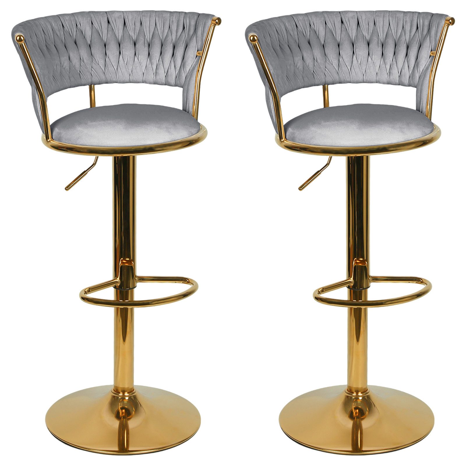 JEOBEST Barhocker Barstuhl aus Samt, Küchenhocker mit geflochtener Rückenlehne Fußstütze, (2er Set) Barstühle höhenverstellbar 360° drehbar, Metallrahmen