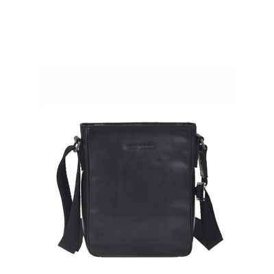 Greenburry Umhängetasche Pure Black, kleine Schultertasche 19x22cm, Reißverschlussfächer, Leder schwarz