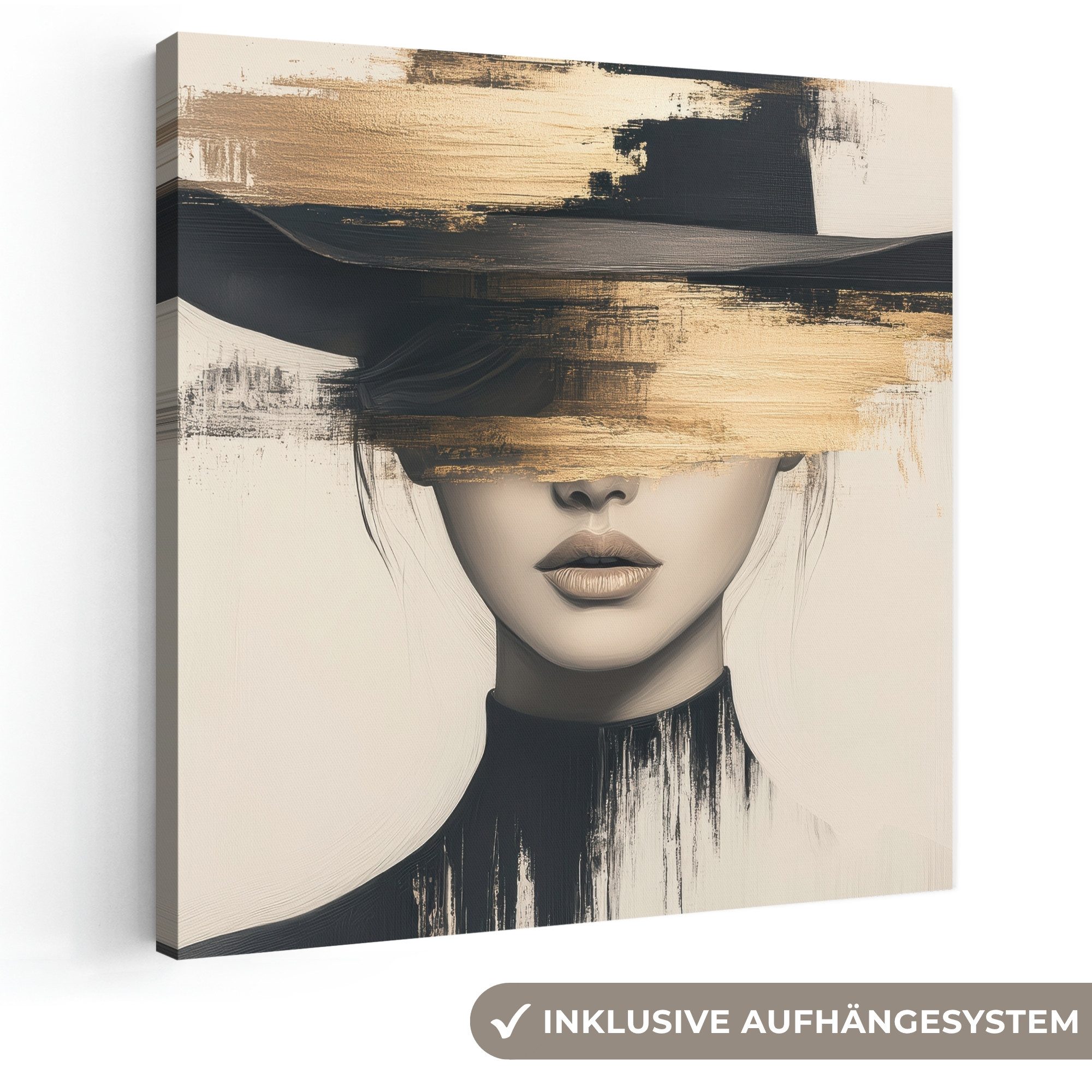 OneMillionCanvasses® Leinwandbild Frau - Hut - Farbe, Fotodruck (1 St), Wandbild, Deko Schlafzimmer Wohnzimmer Flur 20x20 cm