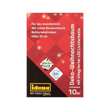 Idena Dekobaum 8582154 Weihnachtsbaum 35 cm, geschmückt, mit LED Lichterkette, batteriebetrieben, Weihnachtsdekoration, Weihnachten, rot
