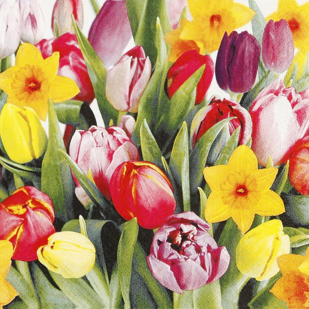 HOME FASHION Papierserviette 20 Servietten Bouquet of Tulips - Narzissen und Tulpen 33x33cm, (20 St)