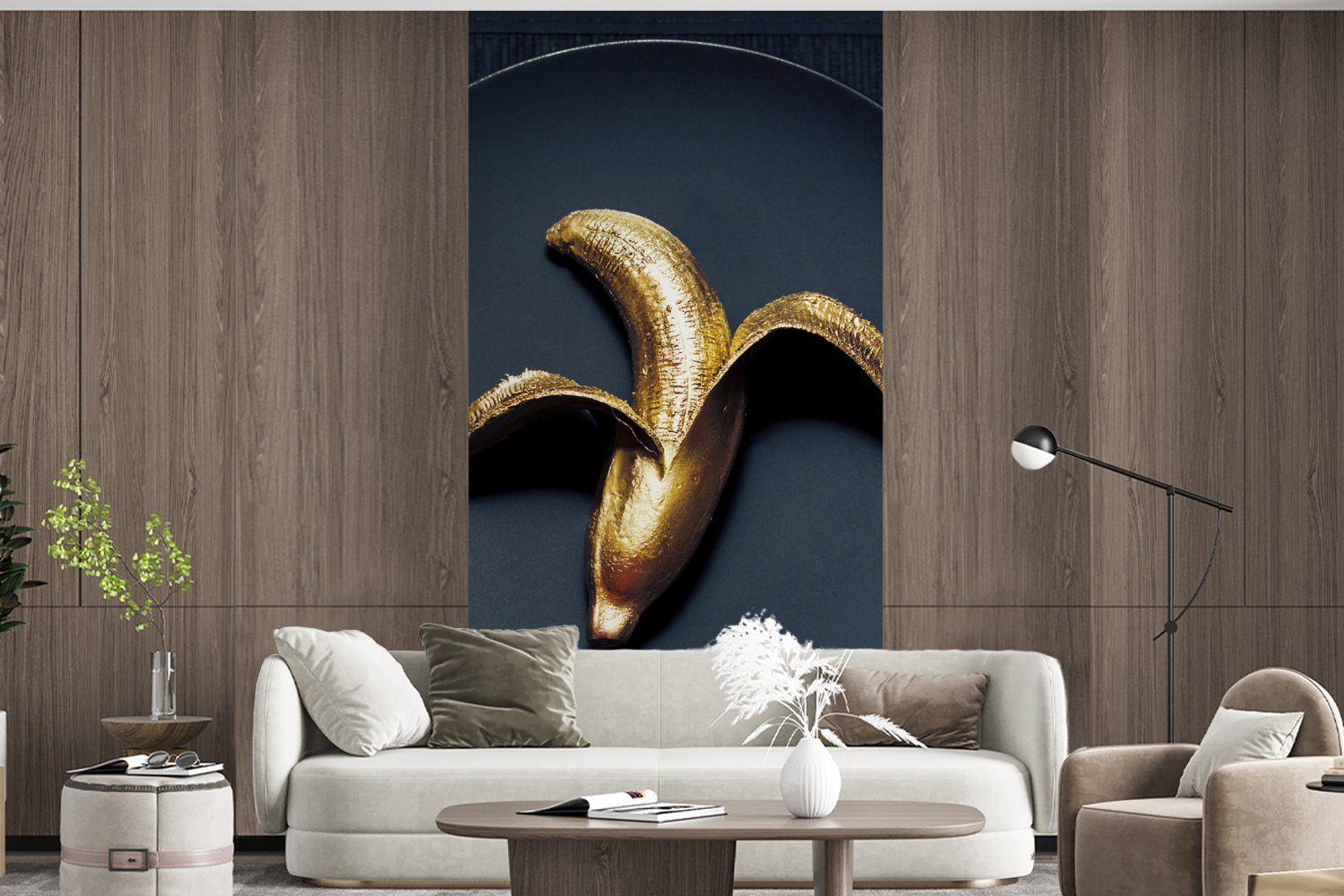 Banane Vliestapete St), bedruckt, Fototapete (2 Matt, Schlafzimmer auf dunklem Wohnzimmer Hintergrund, Goldene für MuchoWow Küche, Fototapete