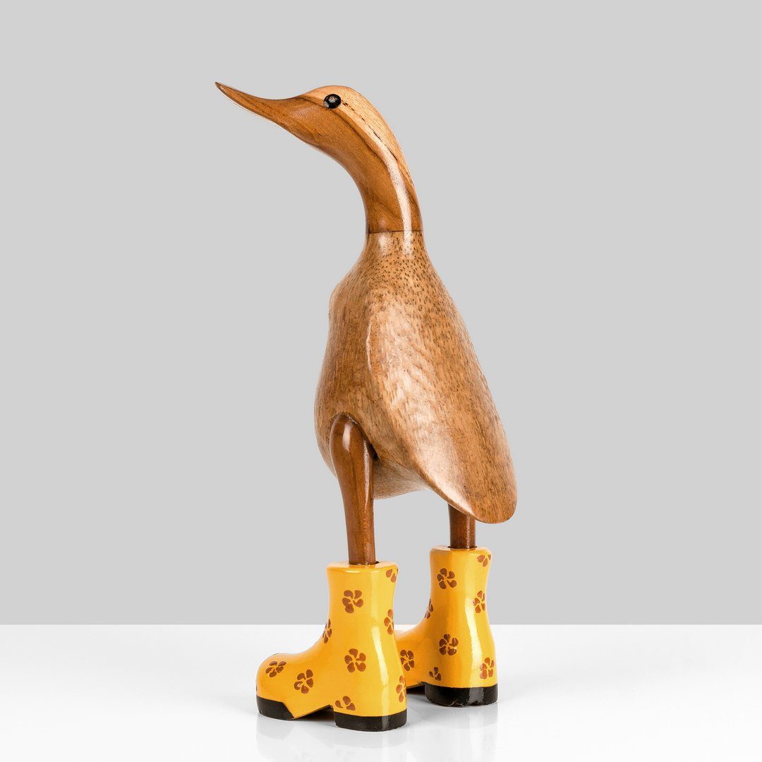 Rikmani Dekofigur Holzfigur Ente Stiefel Geschenk Dekoration 3 Holzarten Holz - gelb_geblümt (3-er aus Set), Handgefertigte