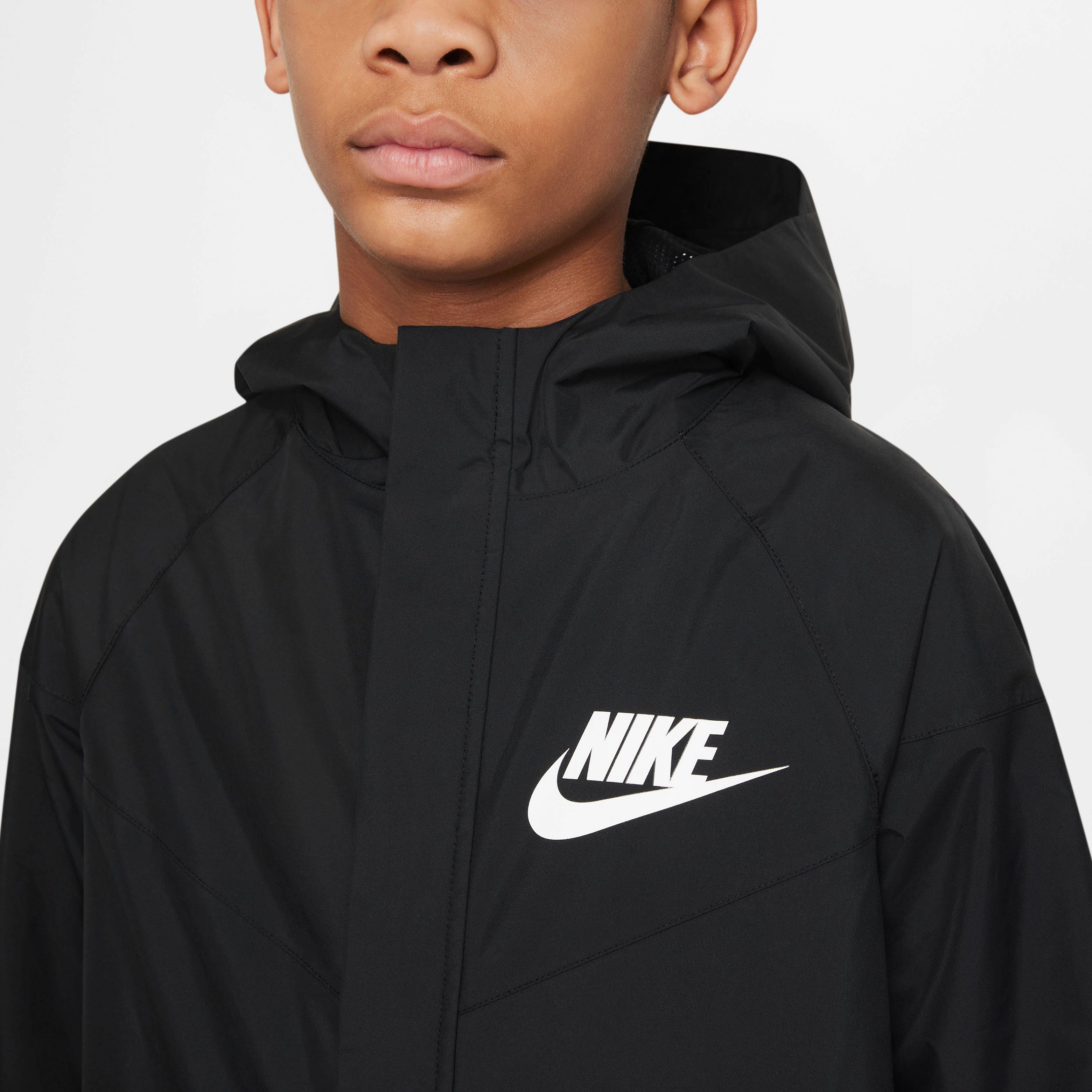 (Boys) Storm-FIT BLACK/BLACK/WHITE Sportswear Kids' Windbreaker Jacket Nike Big Windrunner