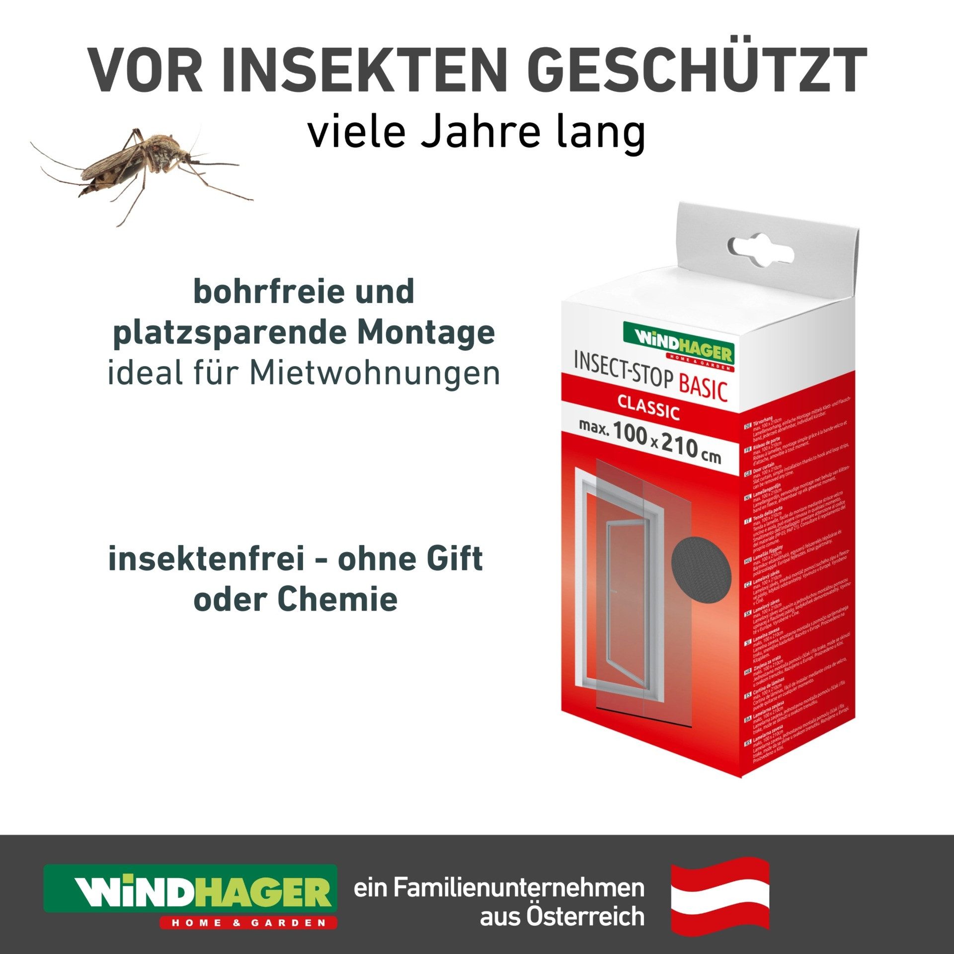 Windhager Insektenschutz-Vorhang Basic aus UV-beständigem Polyestergewebe, Fliegengitter Tür Vorhang, Lamellenvorhang für Türen, 100 x 210 cm, anthrazit, ohne bohren
