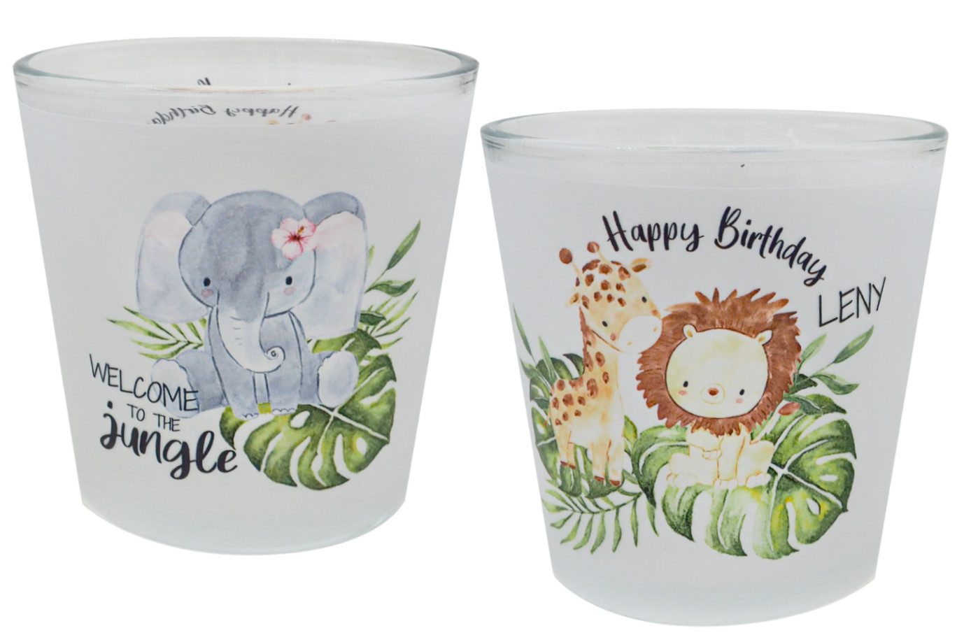 ZauberDeko Windlicht Windlicht Banderole Jungle Kinder Geburtstag Kerzenglas NAME 7,5cm H
