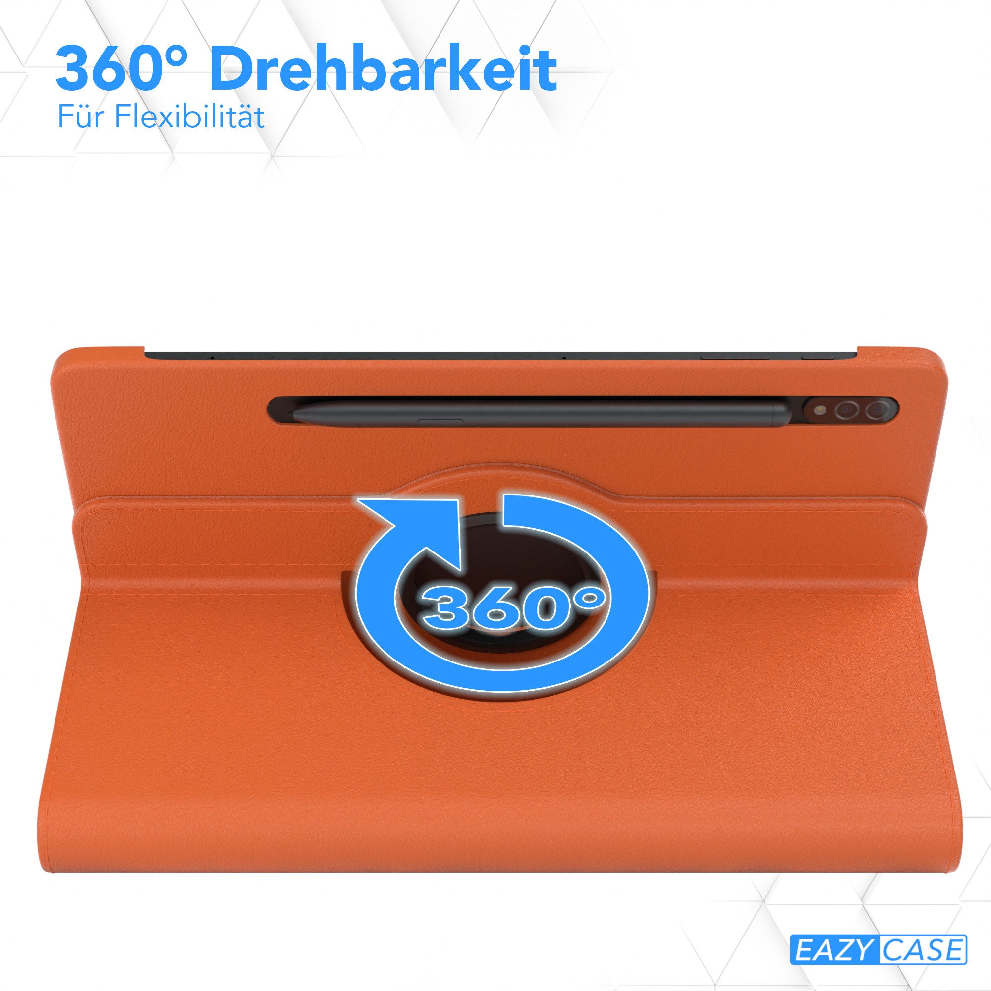 EAZY CASE Tablet-Hülle Rotation Case für Samsung Galaxy Tab S8 / Tab S7 11 Zoll, Tabletschutz robust magnetisch verstellbar Klappetui mit Deckel Orange