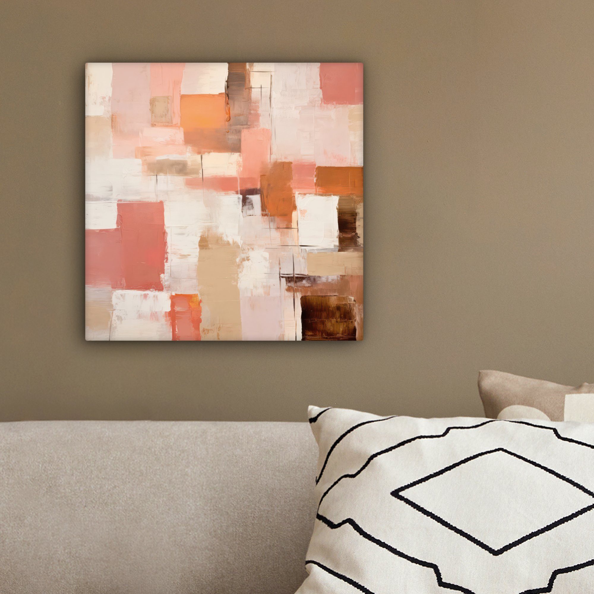 für Leinwandbild Wohnzimmer Bilder 20x20 - St), cm Leinwand OneMillionCanvasses® Rosa Abstrakt, Kunst Schlafzimmer, - (1