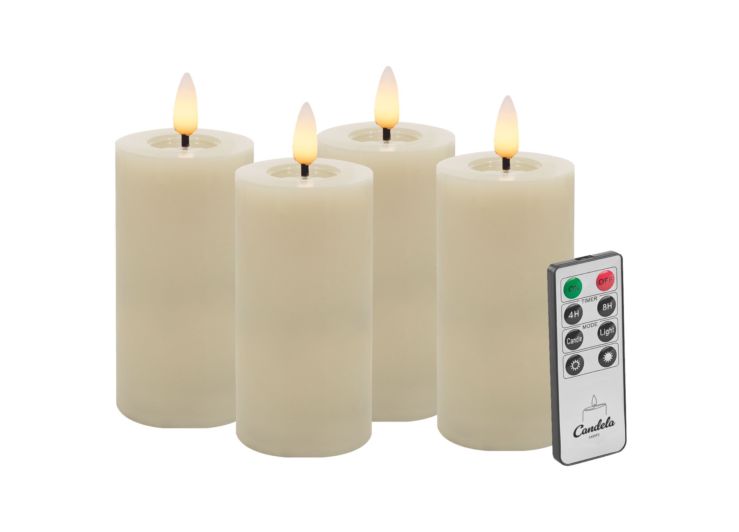 LC Home LED-Kerze Candela LED Kerzen 4er Set H:10x?5cm Winter creme glatt Echtwachs