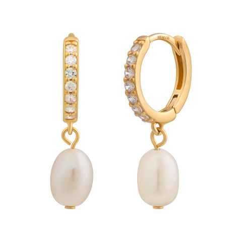 CAÏ Paar Creolen 925 Silber vergoldet Perlen Anhänger