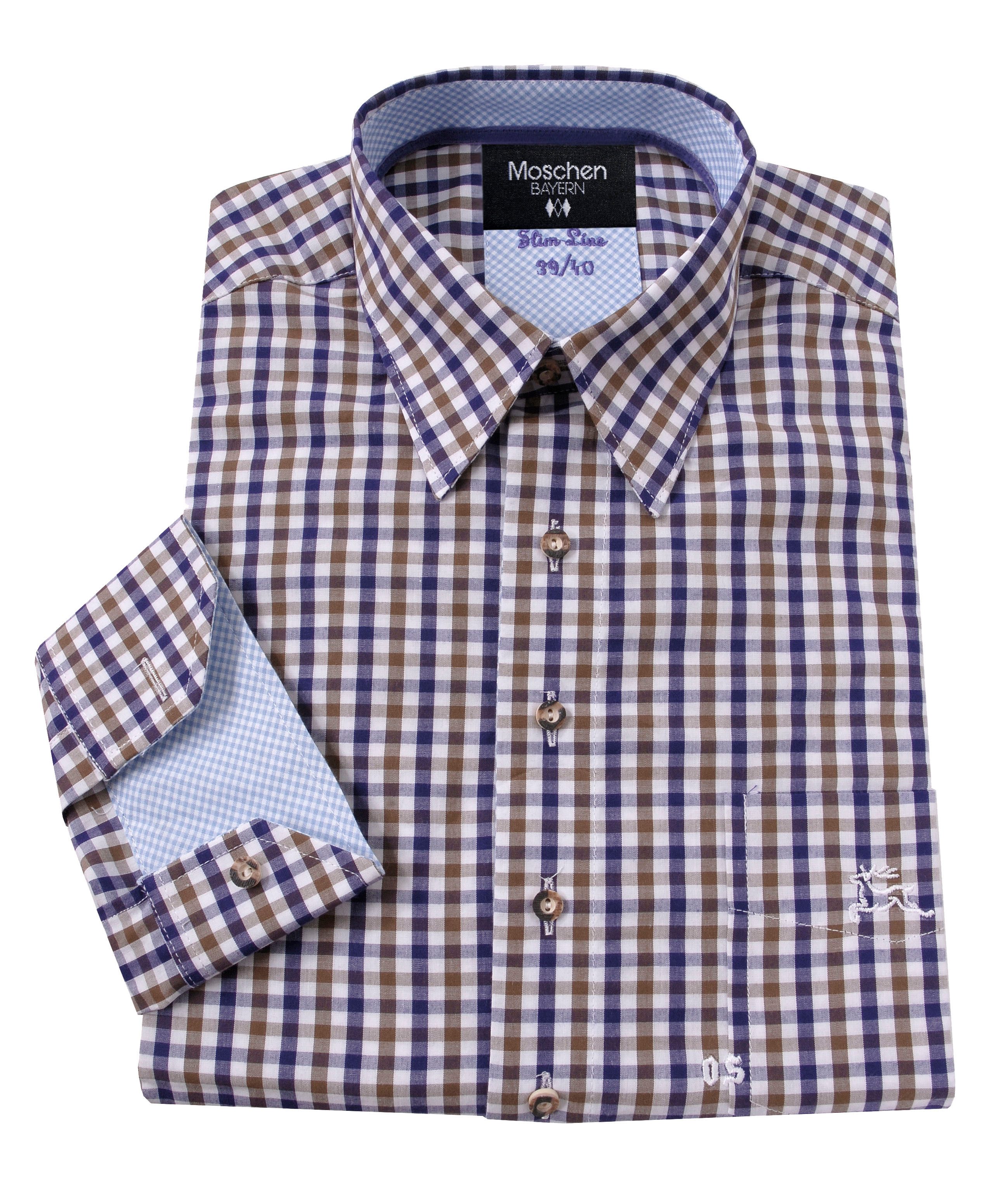 Moschen-Bayern Trachtenhemd Trachtenhemd SLIM FIT Herrenhemd kariert Karo Wiesnhemd Hirsch Langarm