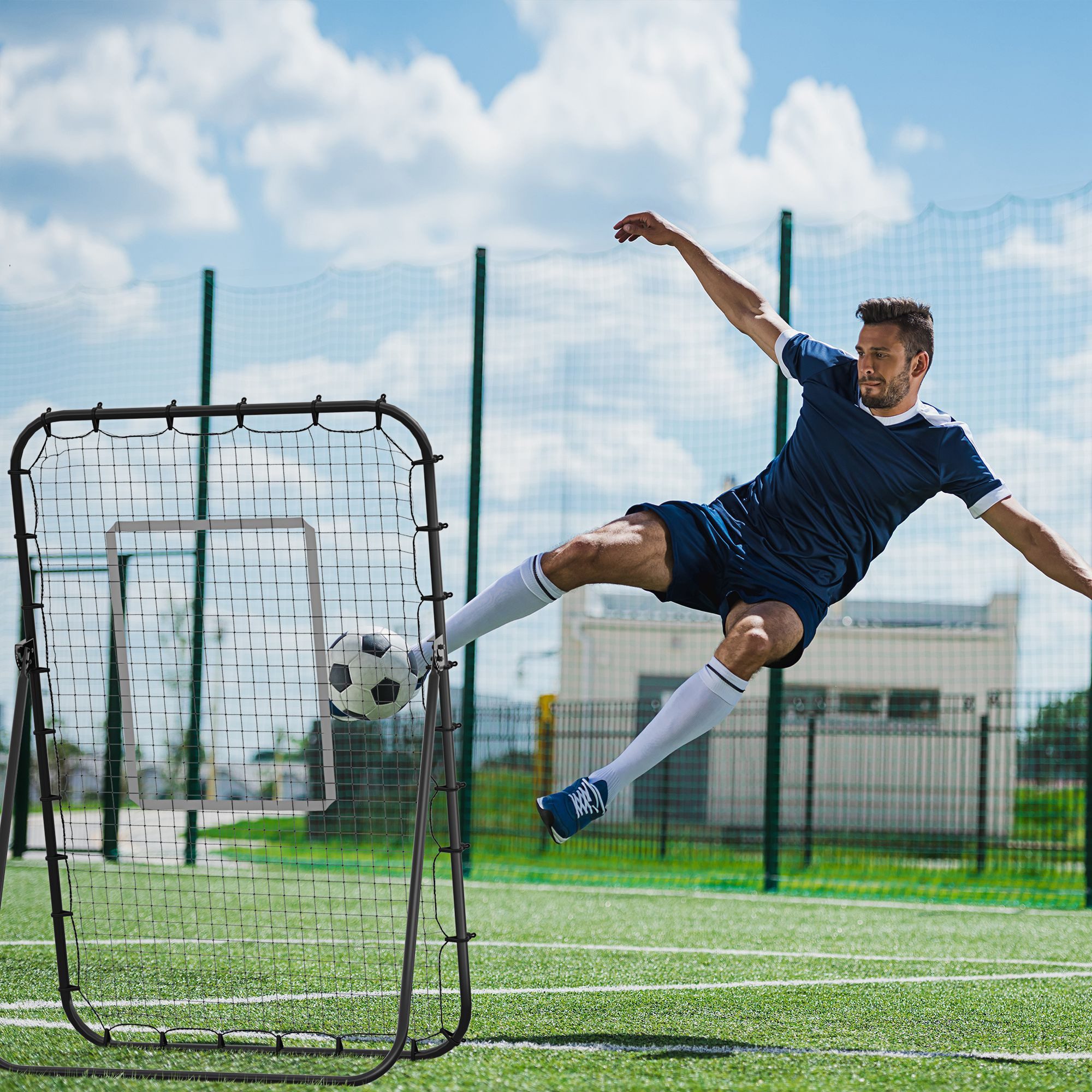 HOMCOM Rebounder Klappbarer Fußballtor mit Metallrahmen, Schwarz, (Kickback Rückprallwand mit 4 Verstellbaren Stufen, 1-St., für Kinder, Erwachsene), 123cm x 73cm x 178,5cm