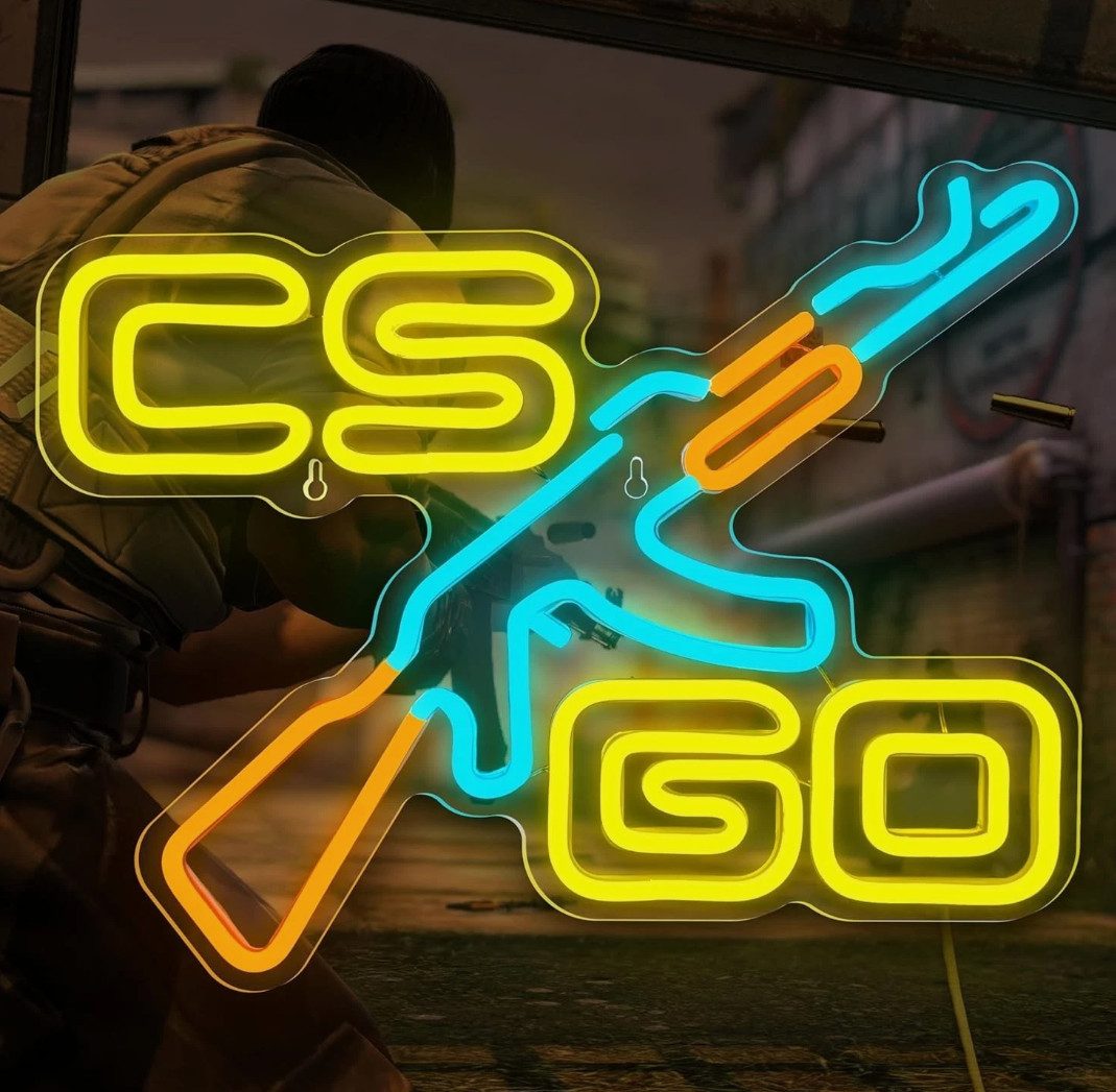 TSE LED Nachtlicht CS:GO Gaming Neon Schild LED Gun 40x25cm Dimmbar USB Gamer Zimmer Deko