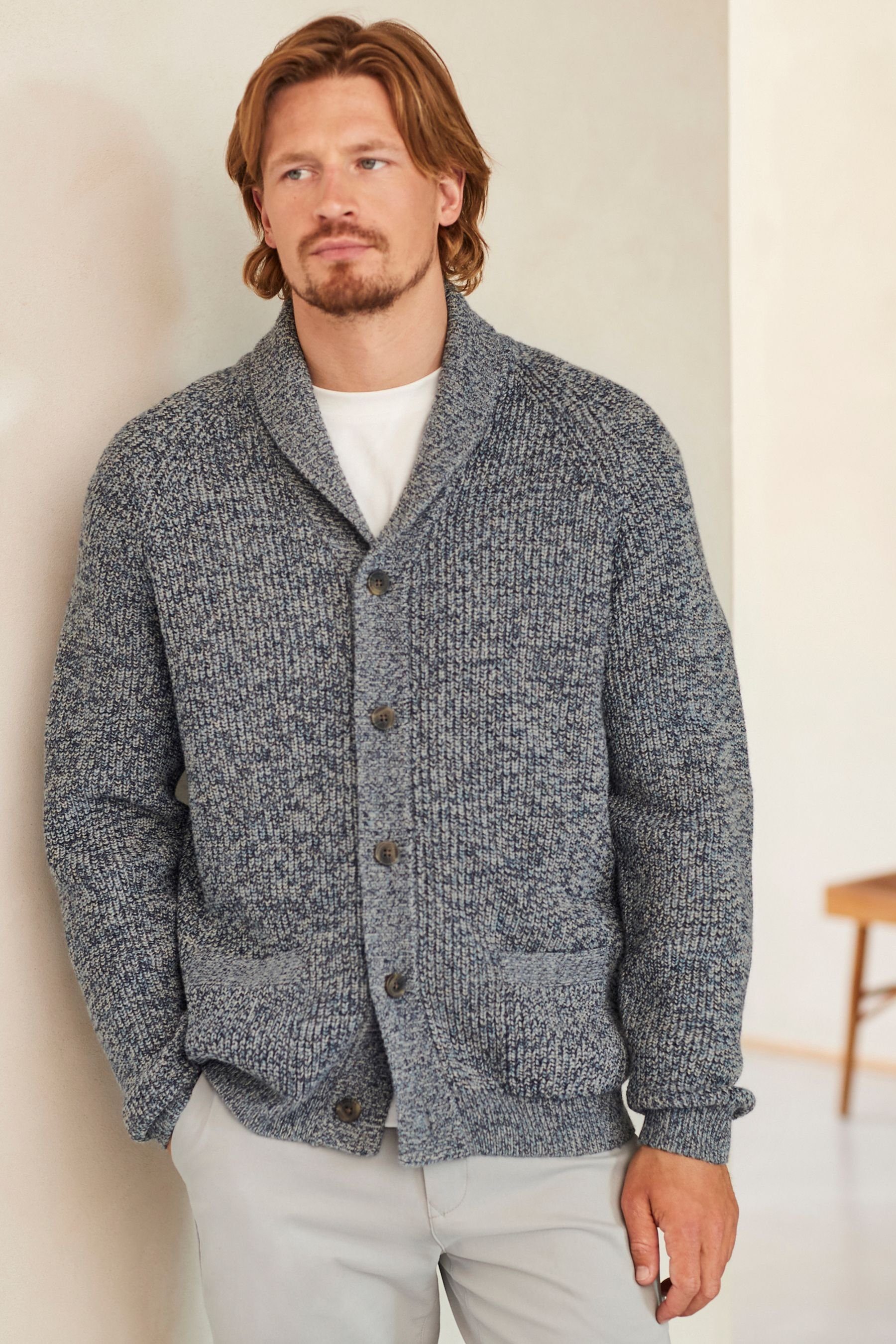 (1-tlg) Blue Next Strickjacke Strickjacke Schalkragen mit Gedrehte