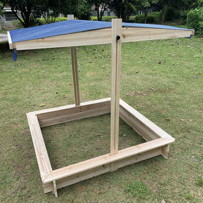 NYVI Sandkasten Sandkasten mit Dach - Großer Outdoor-Spielkasten für Kinder, Naturholz, Verstellbarer Sonnenschutz, Wetterfest, Einfache Montage