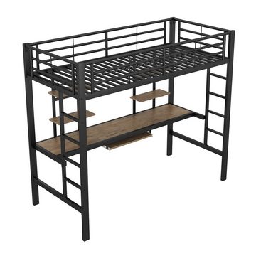 OKWISH Bett Eisenbett, Hochbett, Metallbett (mit Schreibtisch und zwei Bücherregalen, 90x200cm), Ohne Matratze