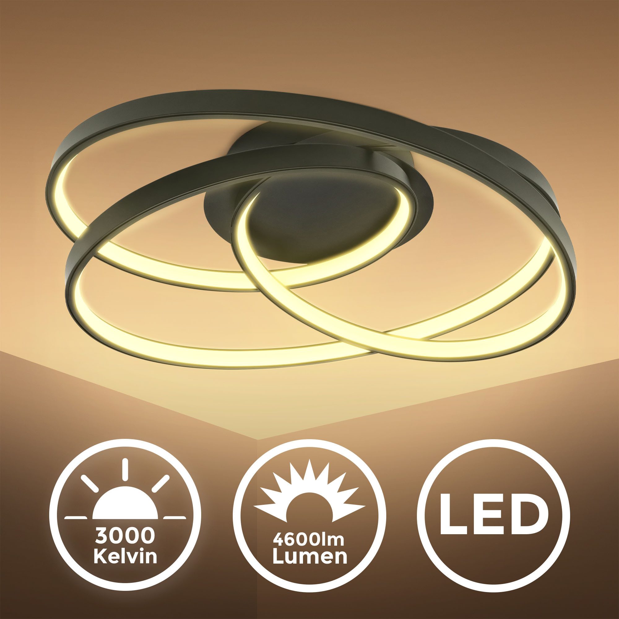 B.K.Licht LED Deckenleuchte LED Frame-Deckenlampe, Ringleuchte, Schwarz, 3. günstig online kaufen