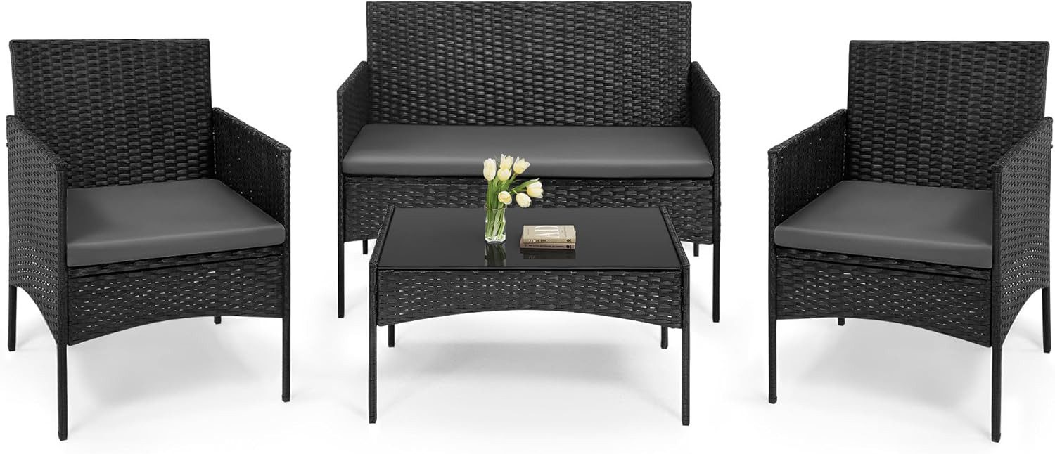 Woltu Gartenlounge-Set, (4-tlg., 1 Sofa, 2 Sessel, 1 Couchtisch), Gartenmöbel-Set, mit Metallrahmen und Sicherheitsglas
