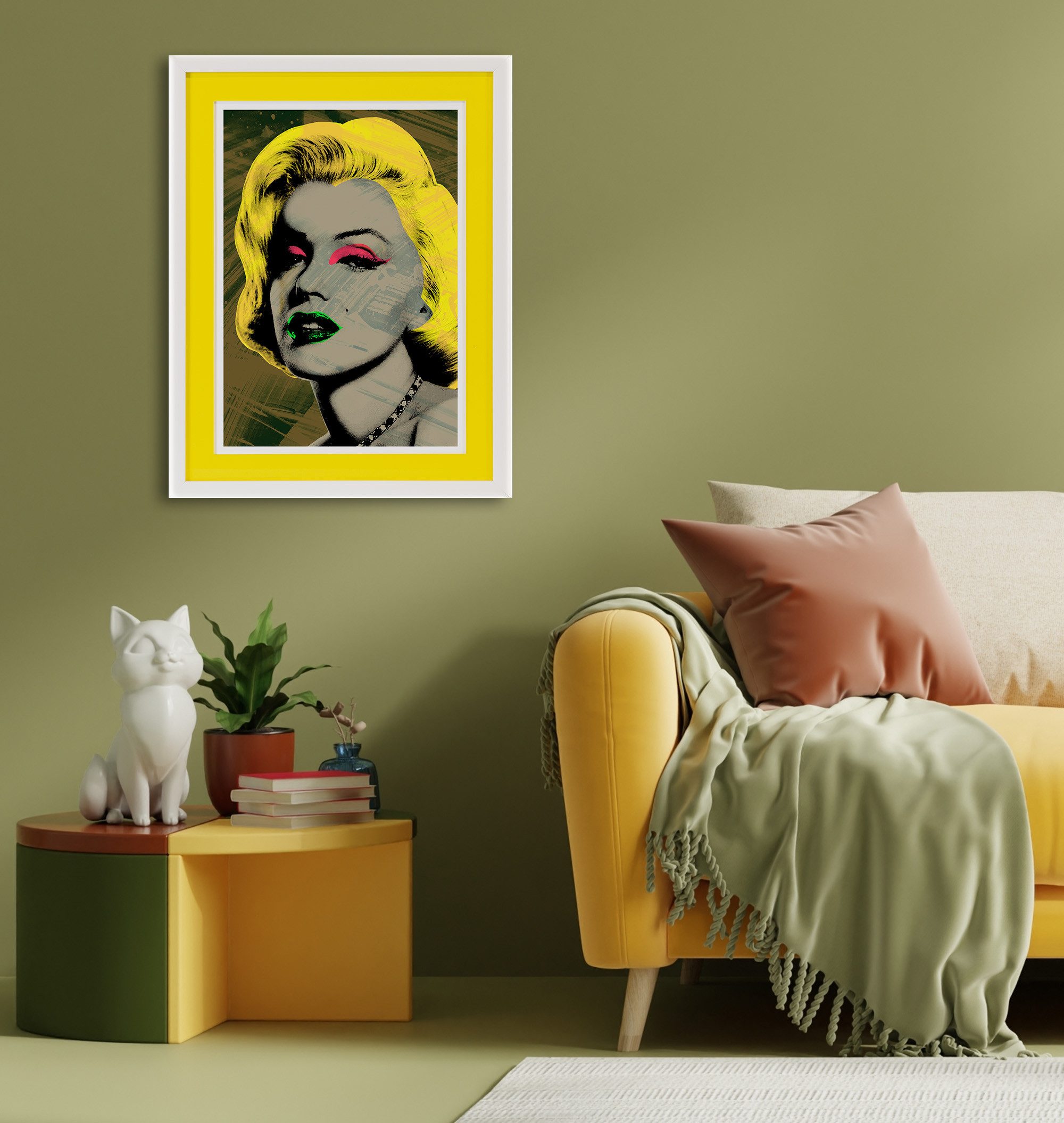 queence Bild mit Rahmen Marilyn Monroe, gelb, Изображения von Frauen, Film, Filmfiguren, Frau, Gesicht (1 St), Плакат mit buntem Acrylglas Passepartout