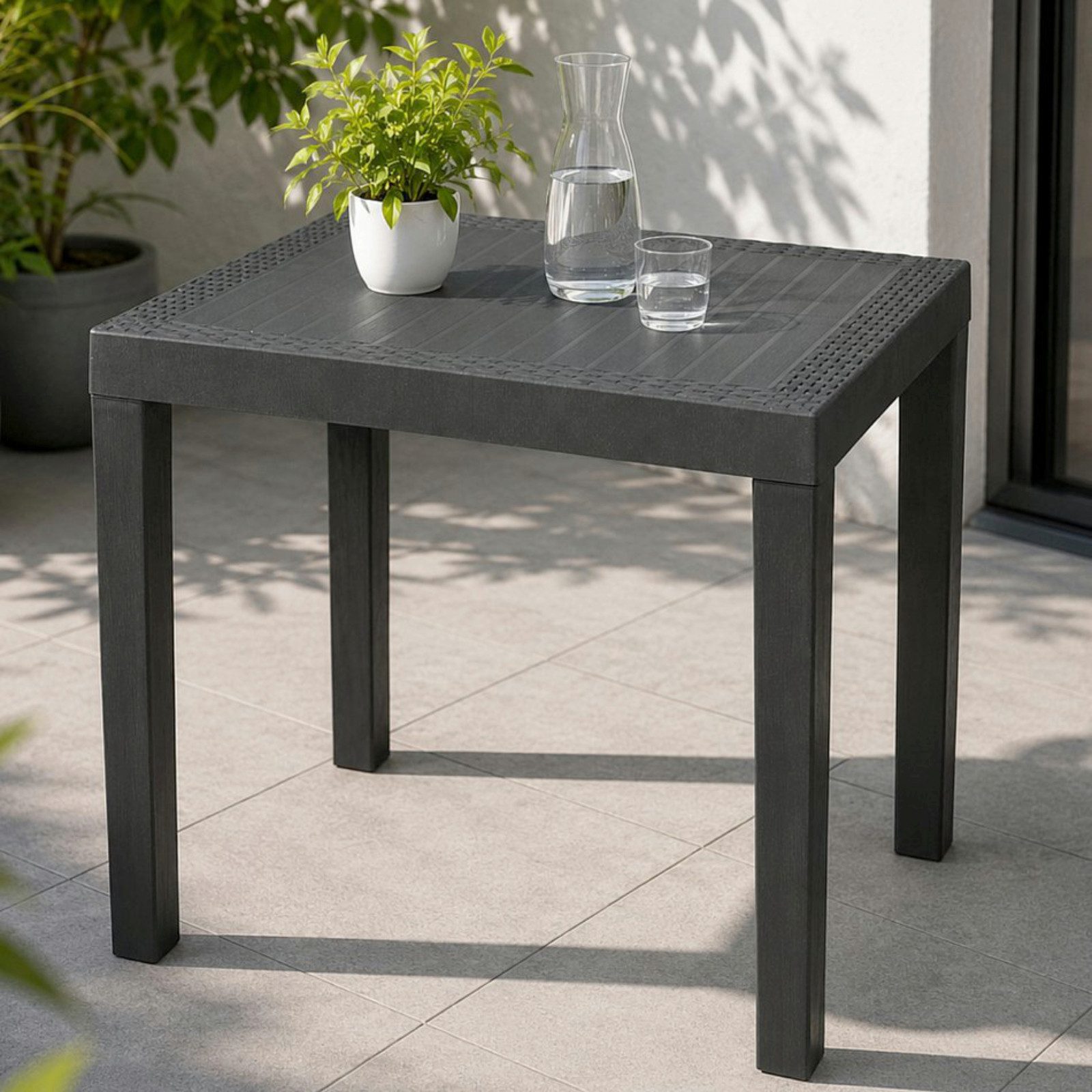 Progarden Gartentisch Terrassentisch Anthrazit Rattanoptik 78,5x65cm Wetterfest (Stück, 1-St., Packung), UV-Beständig, Robust, Wetterfest, Made in Italy, Hochwertig