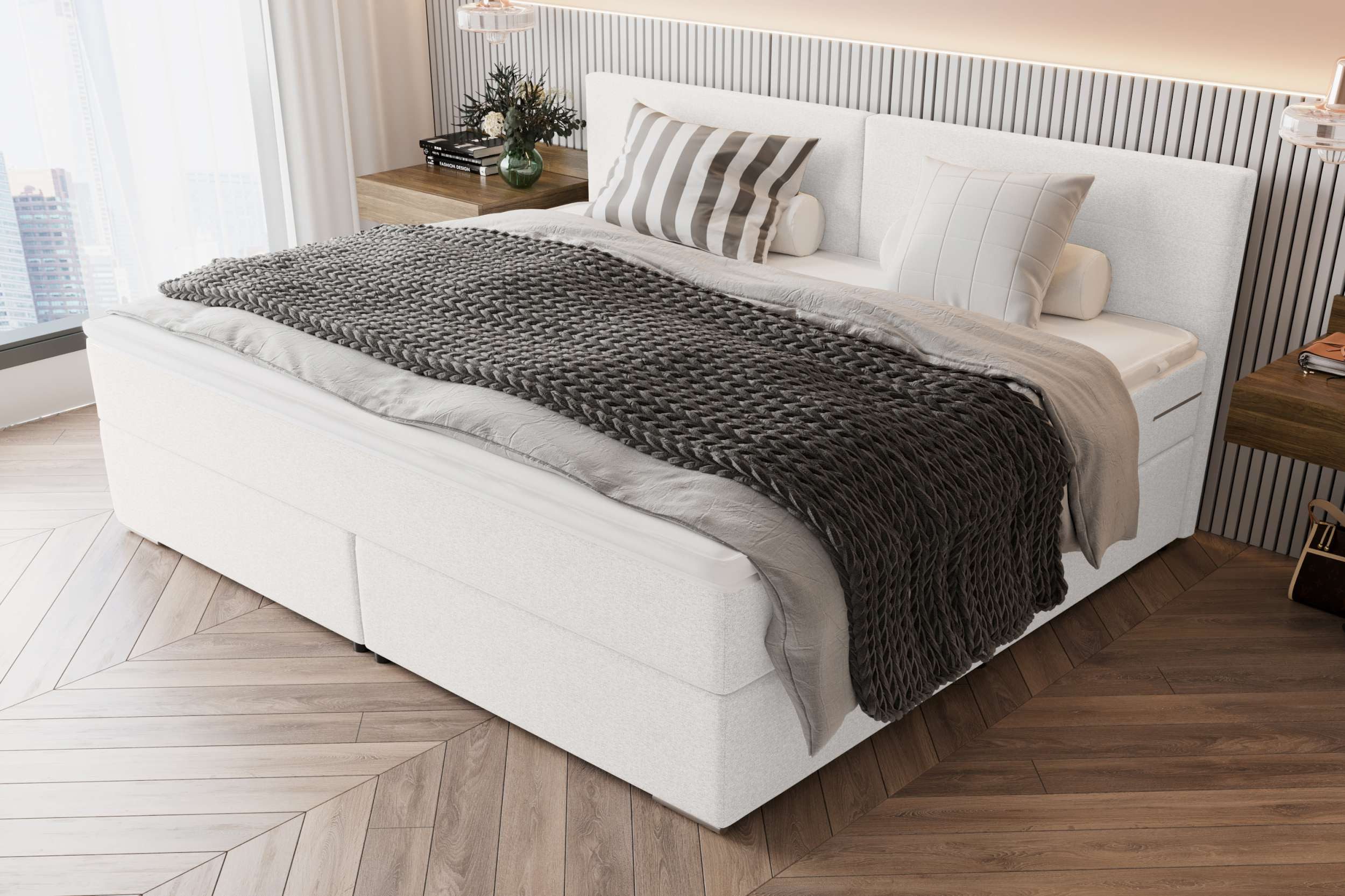 99rooms Boxspringbett Phönix Familienbett (Schlafzimmerbett, Bett), mit Taschenfederkernmatratze und Topper, in Webstoff MALMO_NEW