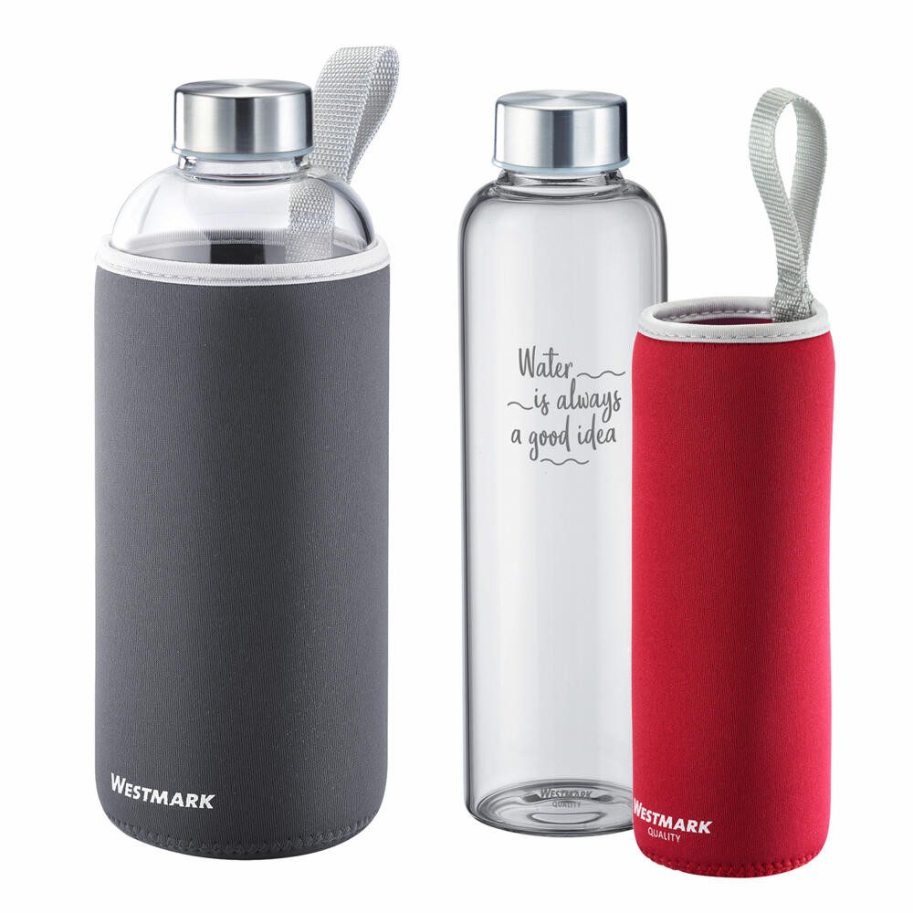 WESTMARK Trinkflasche 2 Stk, aus Glas, 0,55l + 1,0l, inkl. Cover, Viva, Set bestehend aus zwei Flaschen und zwei Covern