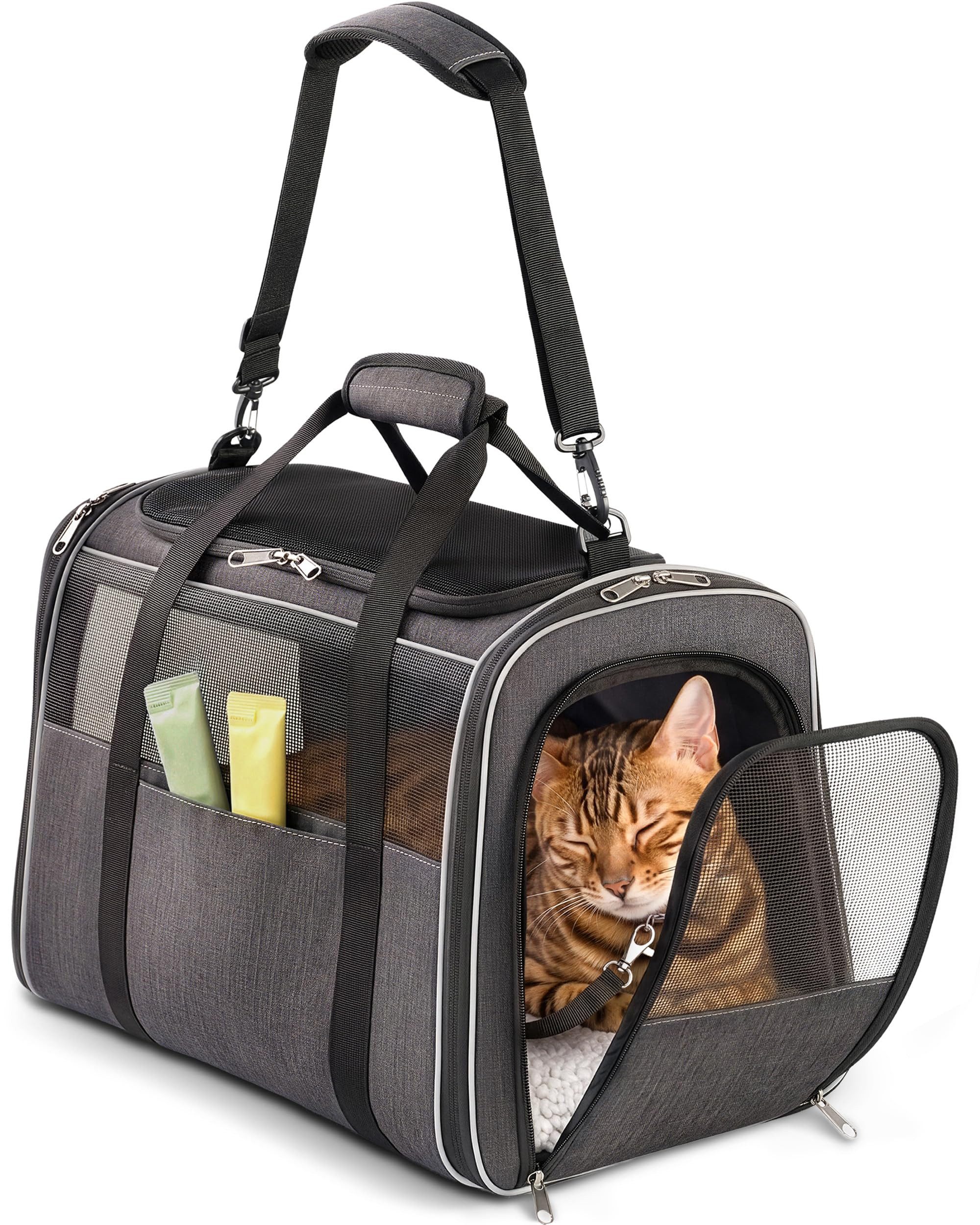 Knupis Tiertransportbox faltbar für Katzen und Hunde, 300D Oxford, Gurt, Leine, leicht bis 5 kg, BxTxH: 42x30x34 cm, faltbar, Gurt, Leine, Netzfenster, leicht