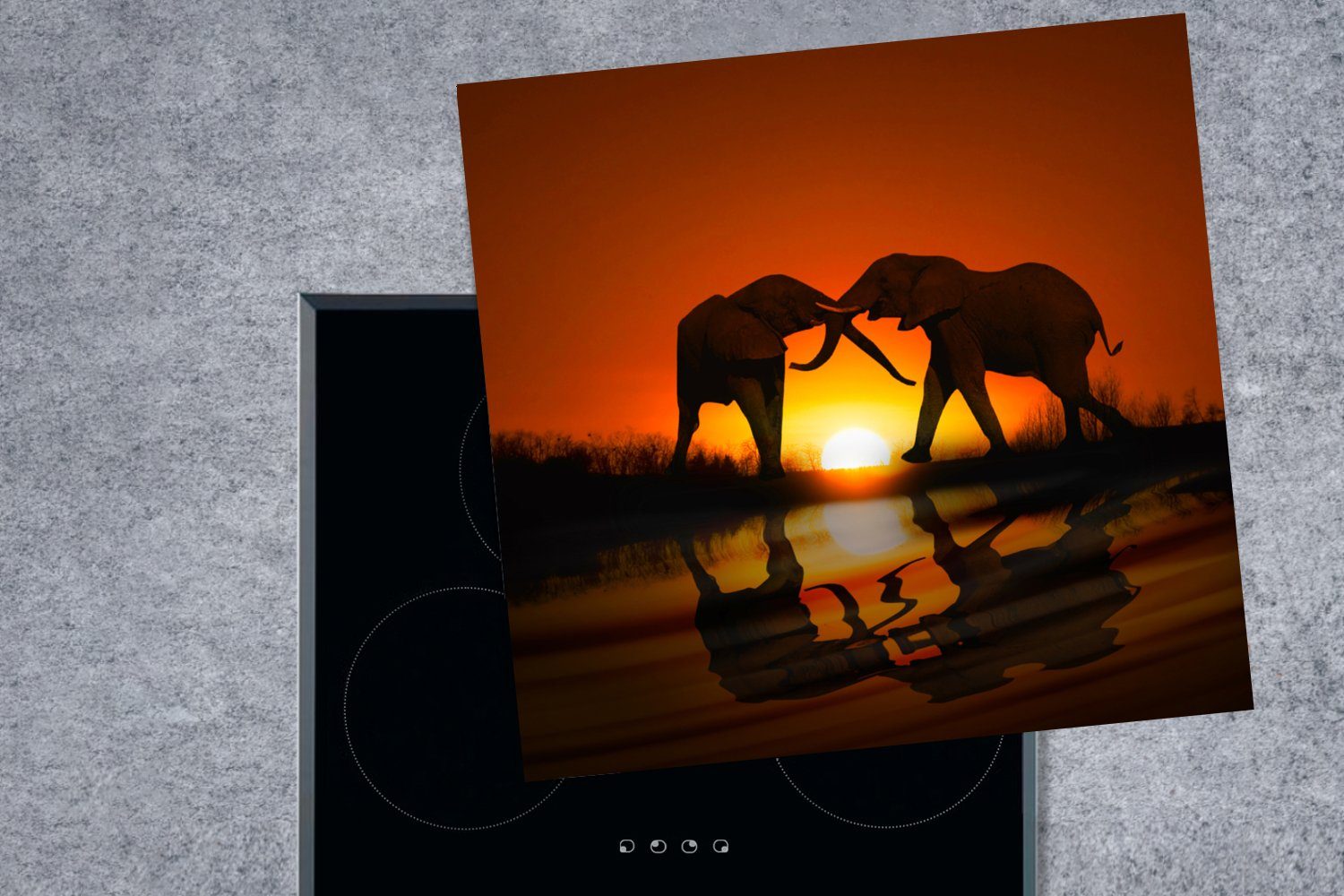 MuchoWow Herdblende-/Abdeckplatte Elefant - Sonne tlg), Afrika, Ceranfeldabdeckung, 78x78 für küche Vinyl, (1 cm, Arbeitsplatte 
