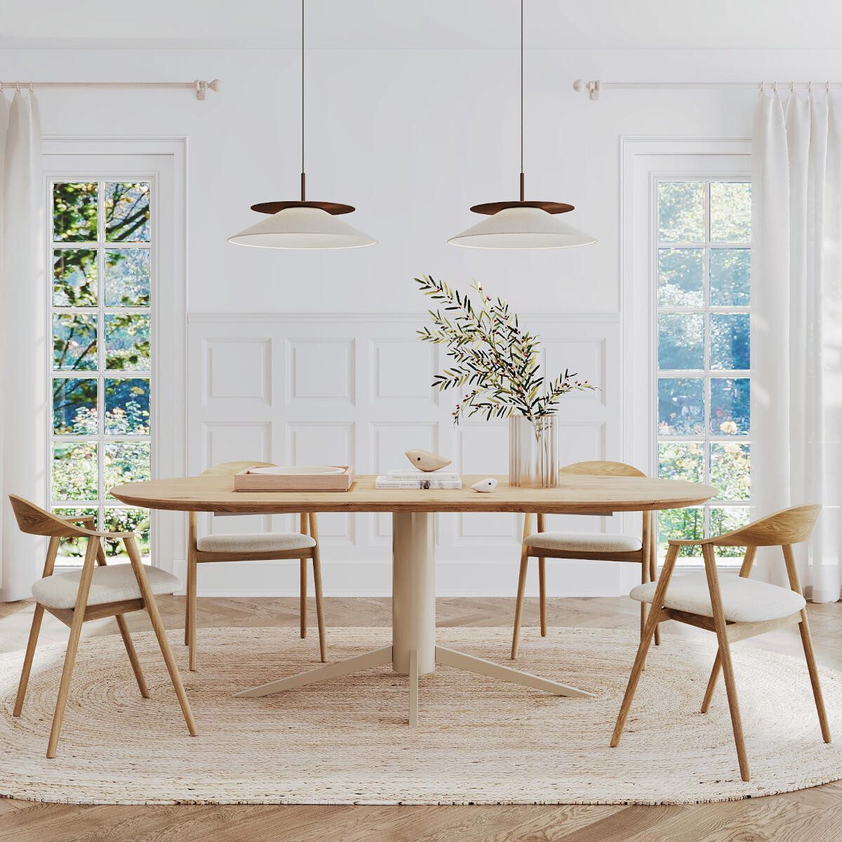 Rellgo Esstisch aus Eiche, Massivholztisch Lykke, Stahlgestell – Skandinavisch, Hergestellt in Deutschland - 4-Bein-Gestell beige - Geölte Wildeiche